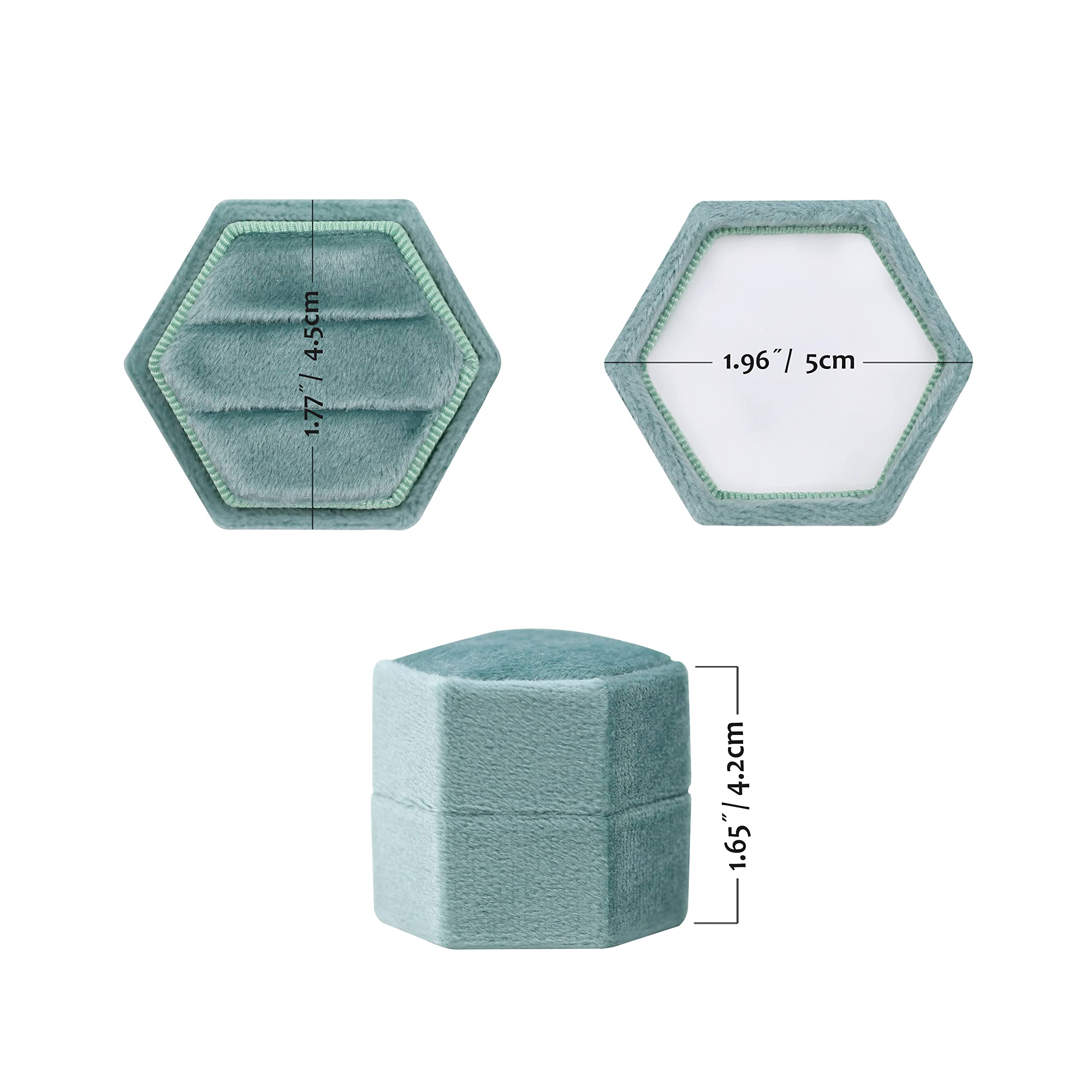Hexagon Velvet Jewelry Box with Detachable Lid - 2 Slots Ring Holder for Engagement, Wedding & Proposal - Emerald Green Wedding Gift for Brides & Couples - Perfect for Ceremonies, Anniversaries & Romantic Surprises