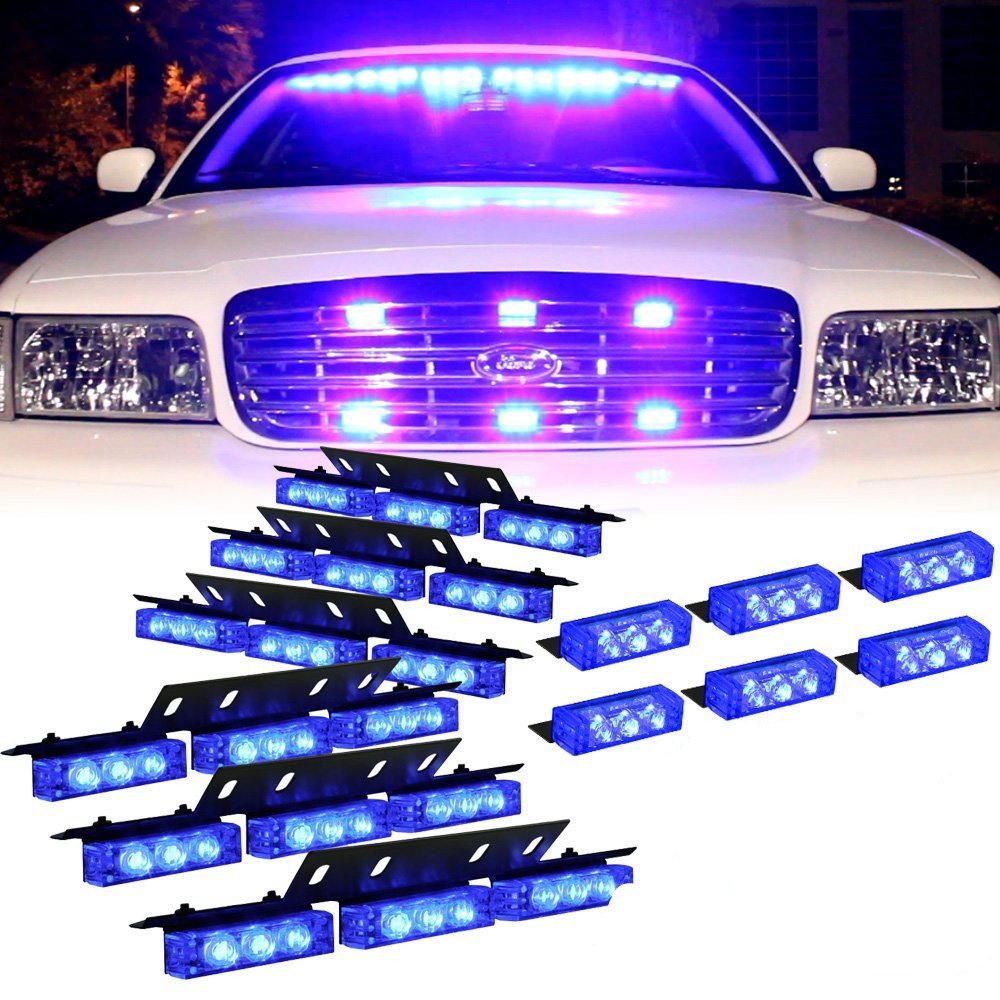 18 x Ultra Bright Blue LED Emergency Warning Flashing Strobe Light Bar for Windshield & Dash Grille - Perfect for Police, Security, Construction & Emergency Vehicles