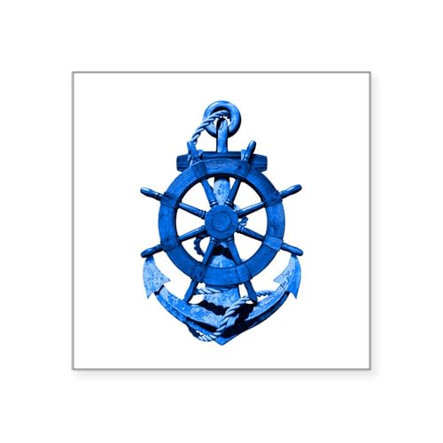 White - Blue Ship Anchor And Helm Sticker