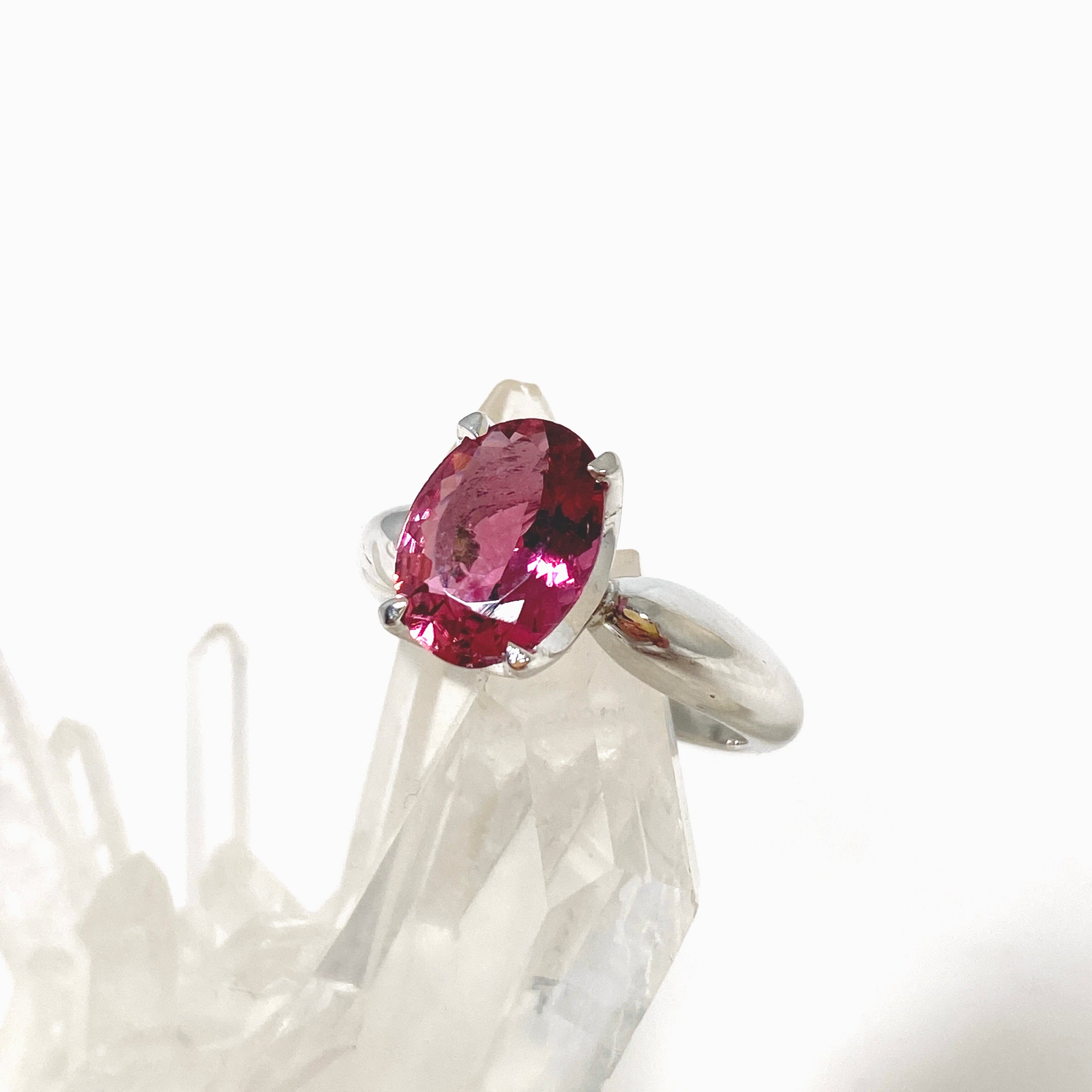 Pink Tourmaline Oval Faceted Ring - Size 7.5 - HRGJ 60 - Elegant Jewelry for Women - Perfect for Weddings, Anniversaries & Special Occasions