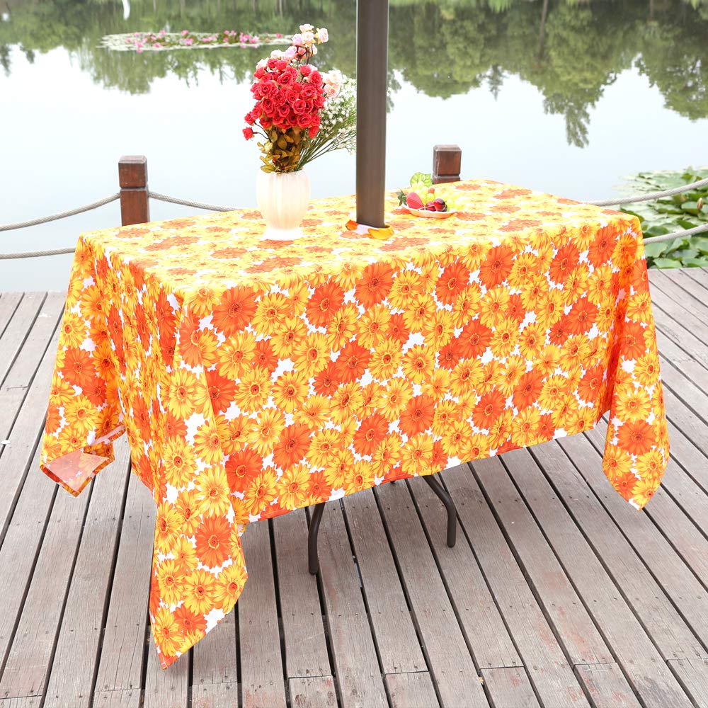 60 X120 Inch Waterproof Outdoor Rectangle Tablecloth with Umbrella Hole & Zipper - Sunflower Print Patio Table Cover for Spring Summer Garden Parties, Picnics, and Backyard Dining