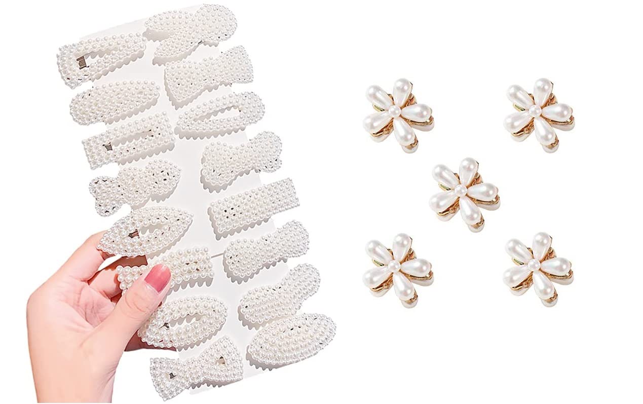 HappyMates 10-Piece Pearl Acrylic Resin Hair Clip Set - Handmade Fashion Hair Barrettes & Bobby Pins for Women & Girls - Perfect for Weddings, Parties & Everyday Styling