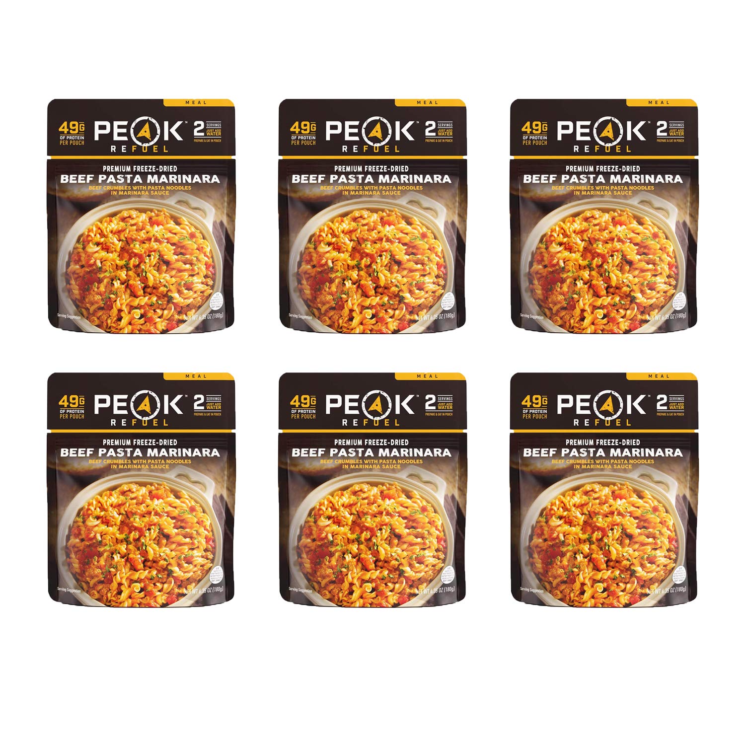 Peak Refuel Beef Pasta Marinara Freeze Dried Meal - High Protein 49g, 1040 Calories, 100% Real Meat - Lightweight Backpacking & Camping Food (2 Servings) - Perfect for Hiking, Emergency Preparedness & Survival Situations