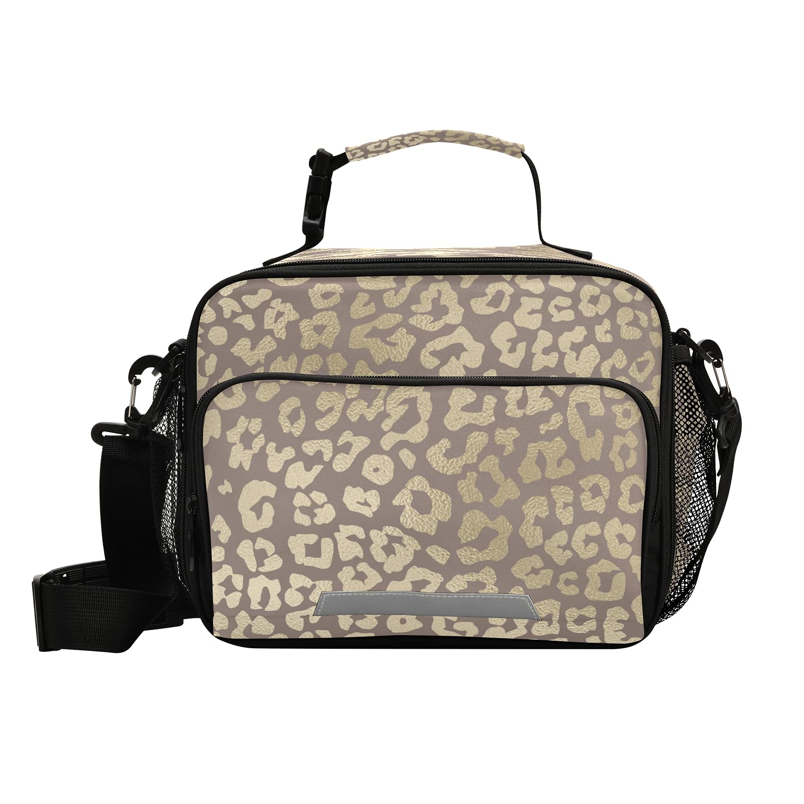 Insulated Metallic Champagne Gold Leopard Lunch Box - Leakproof School Lunch Bag for Students, Teens & Adults with Adjustable Shoulder Strap | Perfect for School, Office, Picnic & Travel