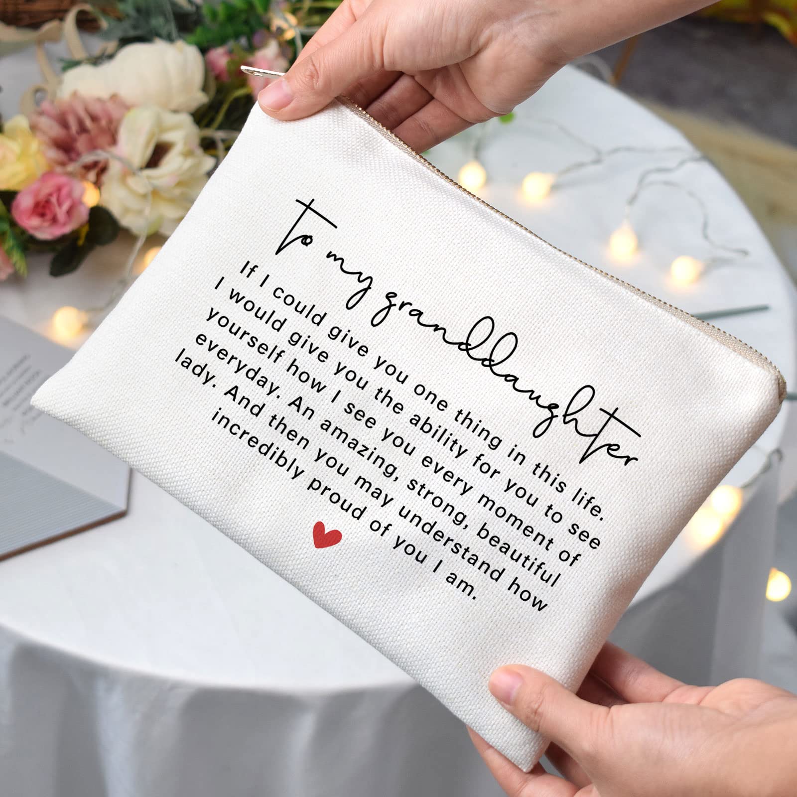 Personalized Makeup Bag Gift for Granddaughter - Perfect for Graduation, Birthday & Wedding | Cosmetic Organizer Pouch for Teens & Women | Ideal Gift from Grandmother