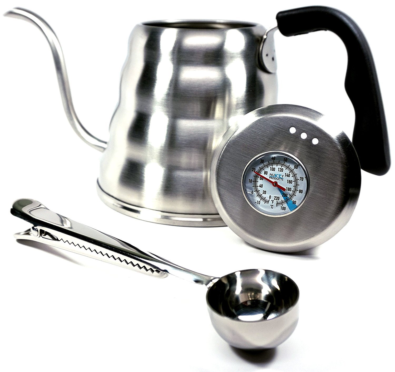 Premium 1.2L Stainless Steel Gooseneck Pour Over Coffee Kettle with Thermometer & Bonus Scoop - Perfect for Home Baristas, Specialty Coffee Brewing & Gift for Coffee Lovers