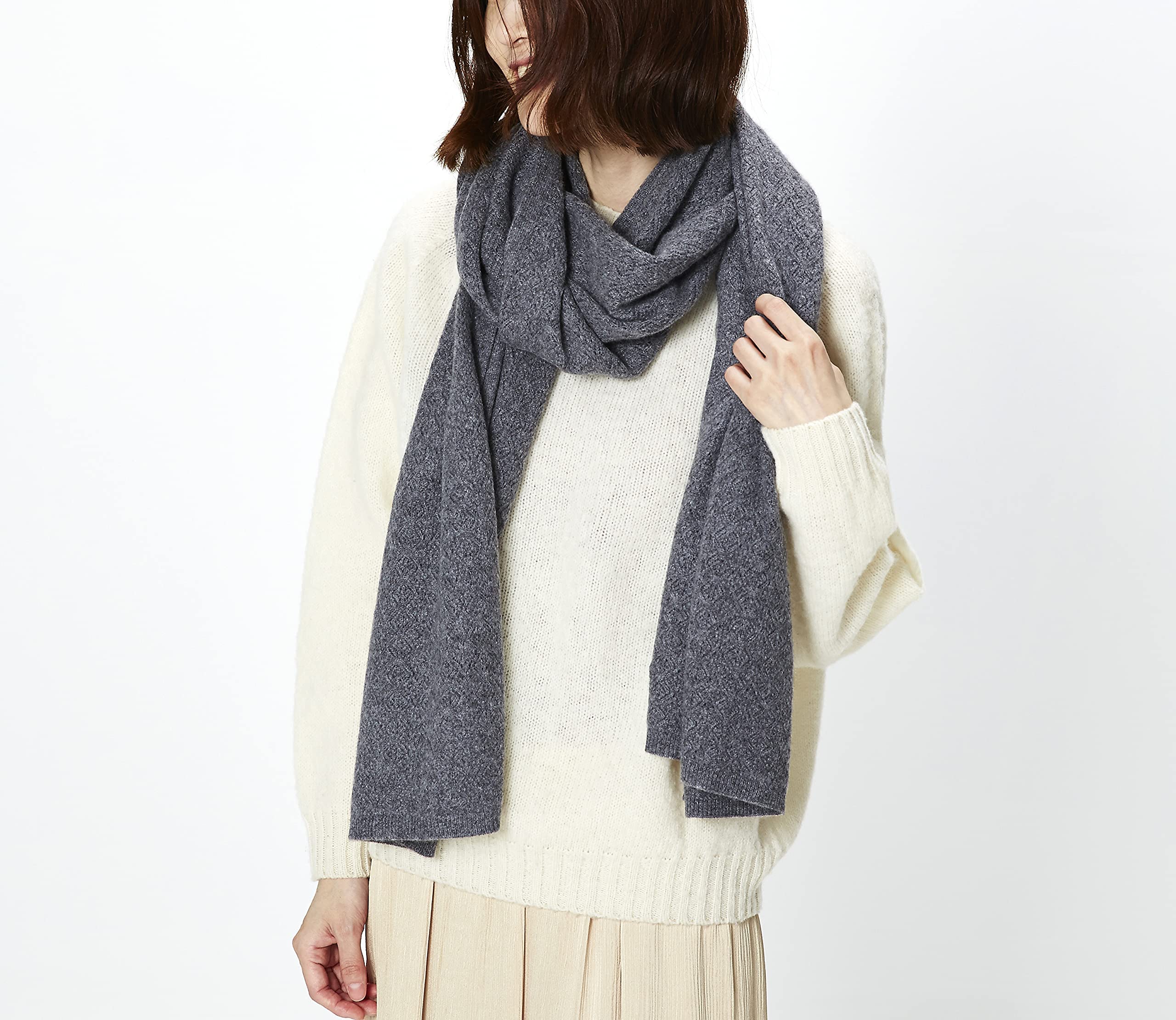 100% Pure Cashmere Scarf for Women & Men - Soft Warm Winter Knit Shawl Wrap (77x21 Inches, Dark Gray) - Lightweight Luxury Muffler for Office, Travel & Gift Giving