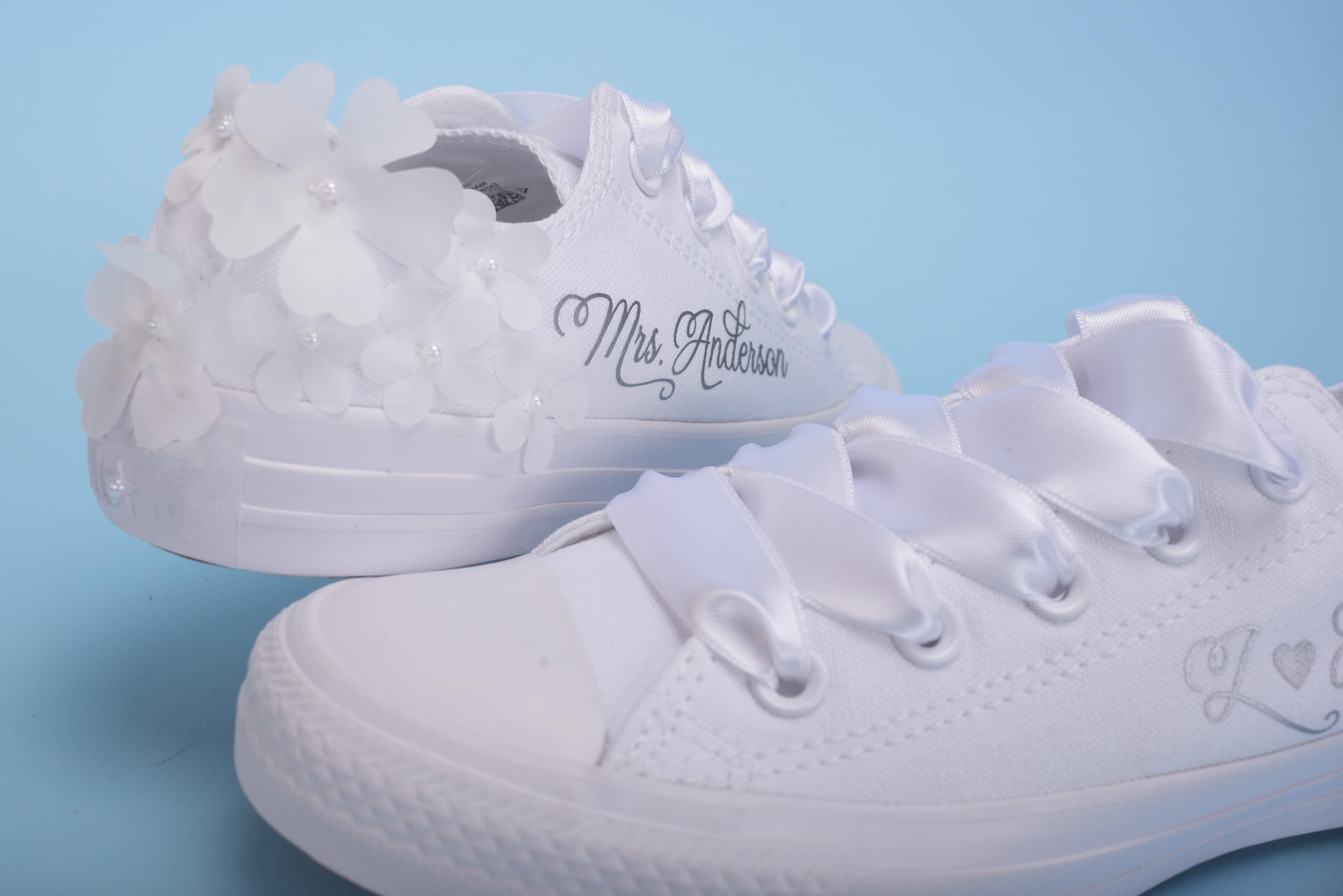 Custom Monogrammed Wedding Sneakers for Women - Personalized Bride Trainers in White, Size 6 - Perfect for Bridal Showers, Bachelorette Parties & Wedding Receptions