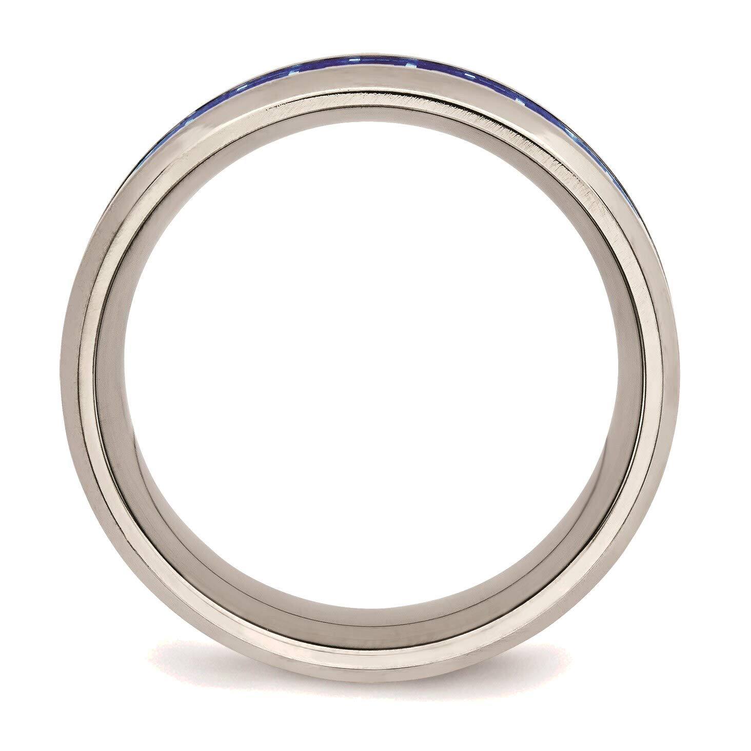 Bonyak Stainless Steel Blue & White Carbon Fiber Inlay Ring - Size 10.5 - Polished Men's Wedding Band - Durable & Hypoallergenic Jewelry for Everyday Wear, Anniversary Gifts & Special Occasions