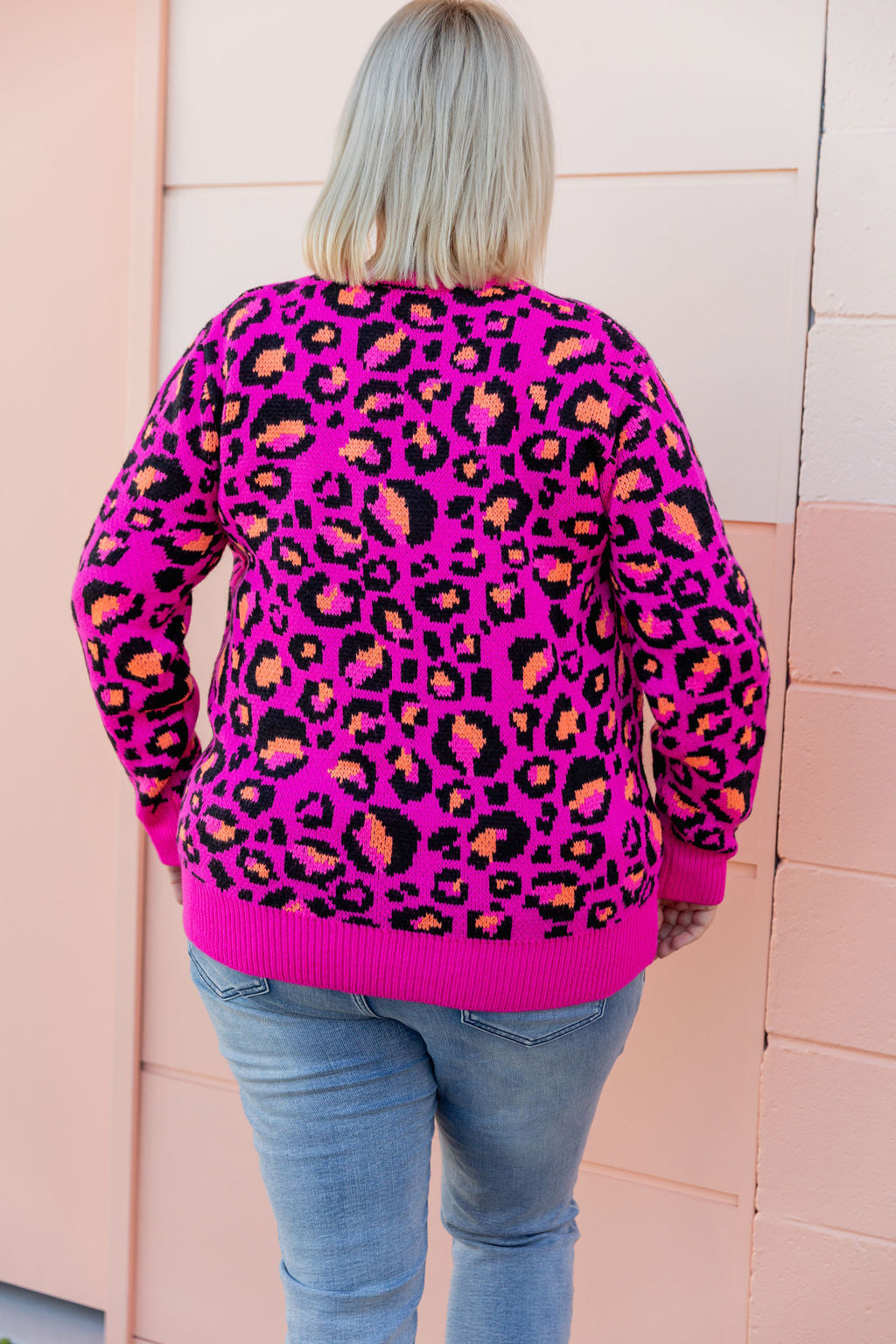Kasey Rainbow Frankie Knit Sweater - Pink Leopard Print Women's Pullover | Cozy Winter Fashion for Casual Outings & Date Nights