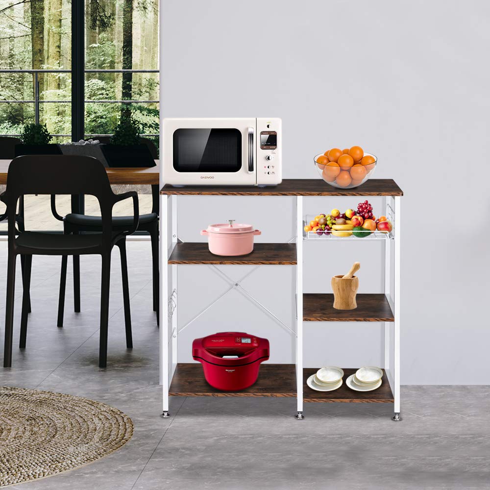 3-Tier Industrial Kitchen Baker's Rack with Microwave Stand - White Storage Cart for Baking, Cooking & Organizing - Perfect for Small Kitchens, Bakeries & Home Chefs