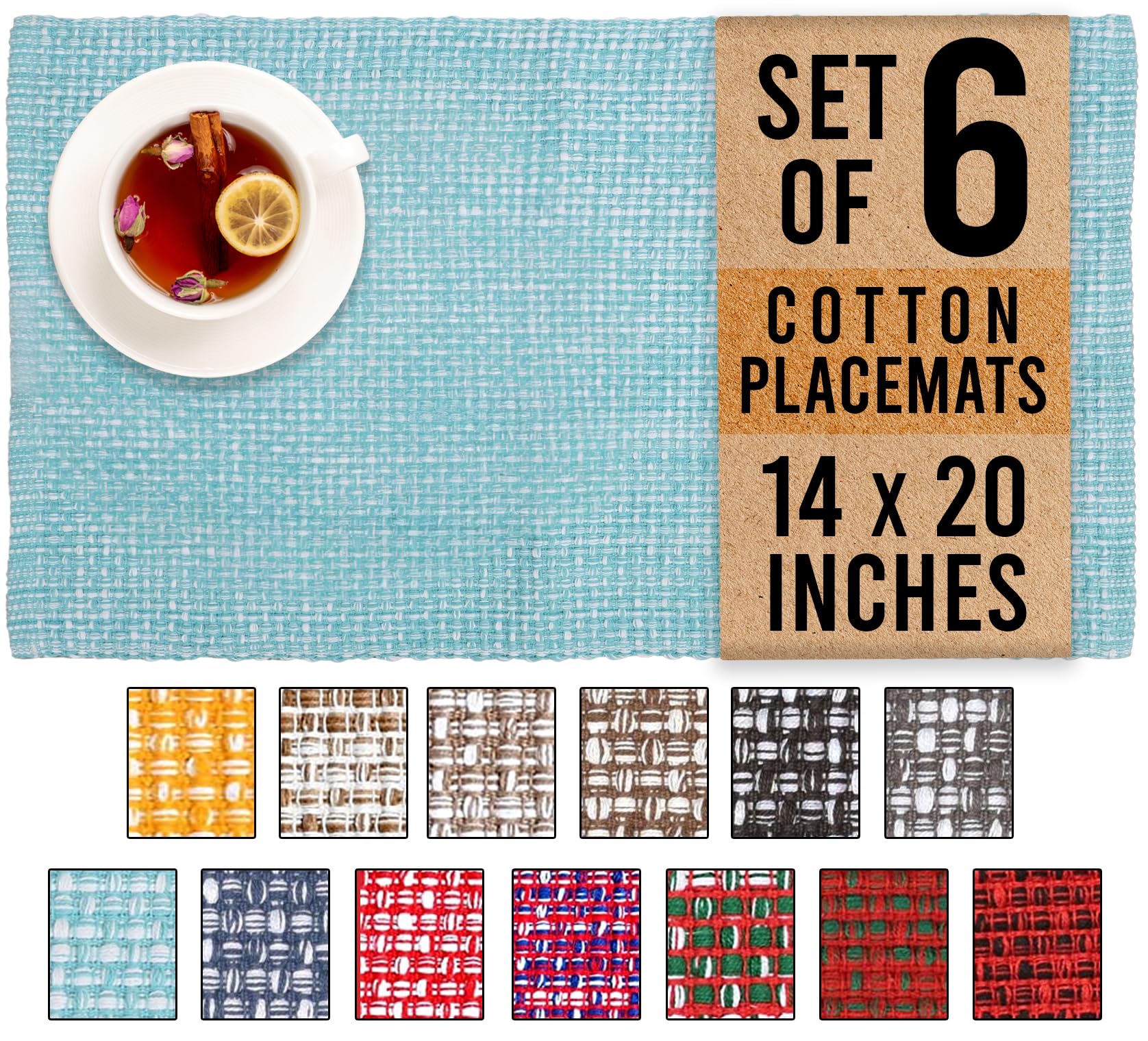 Premium 100% Cotton Oversized Placemats Set of 6 - 14
