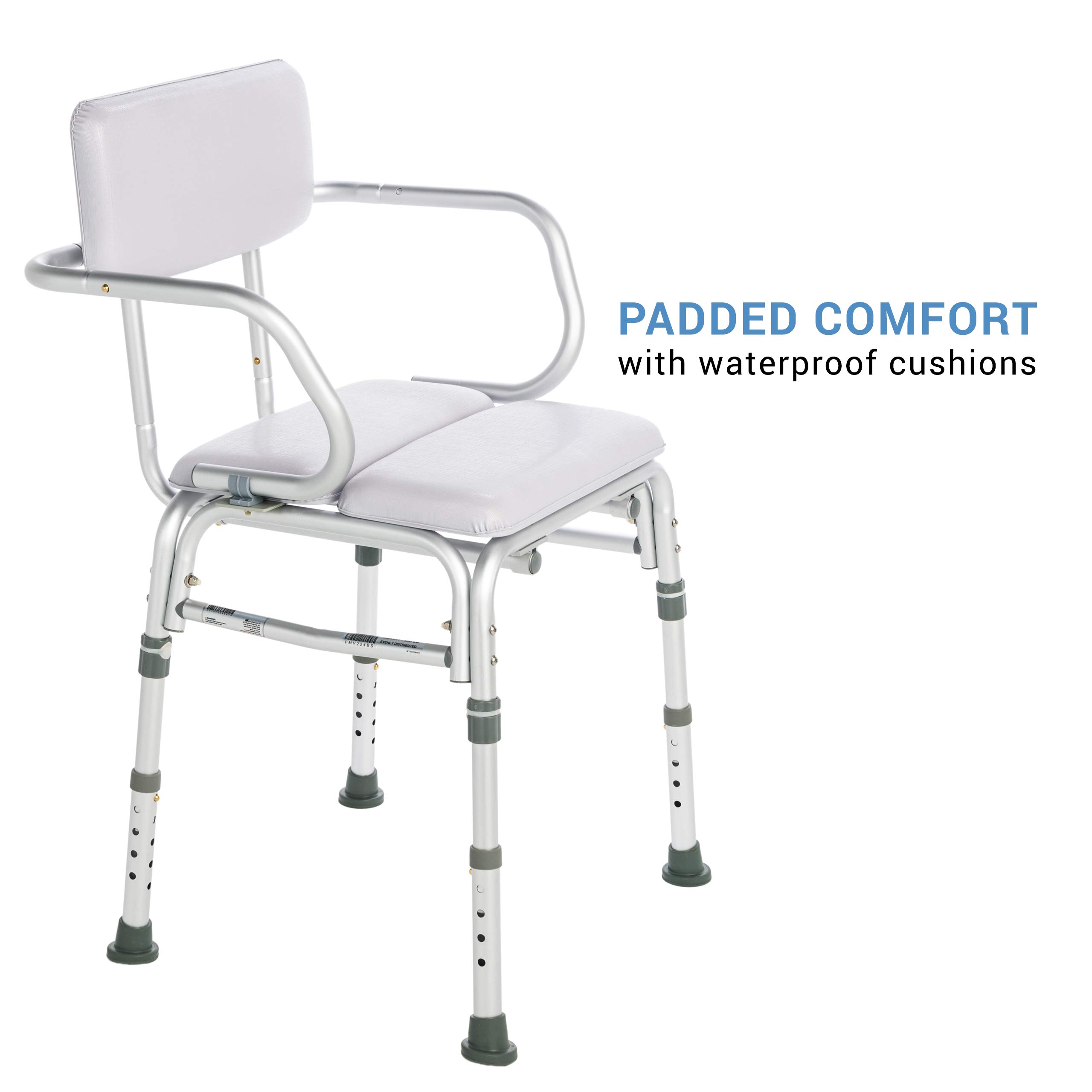 Lumex Deluxe Padded Shower Chair with Backrest & Arms - Waterproof Cushioned Seat for Comfort & Warmth - 300 lbs Capacity - White - Ideal for Elderly, Disabled & Post-Surgery Bathroom Safety
