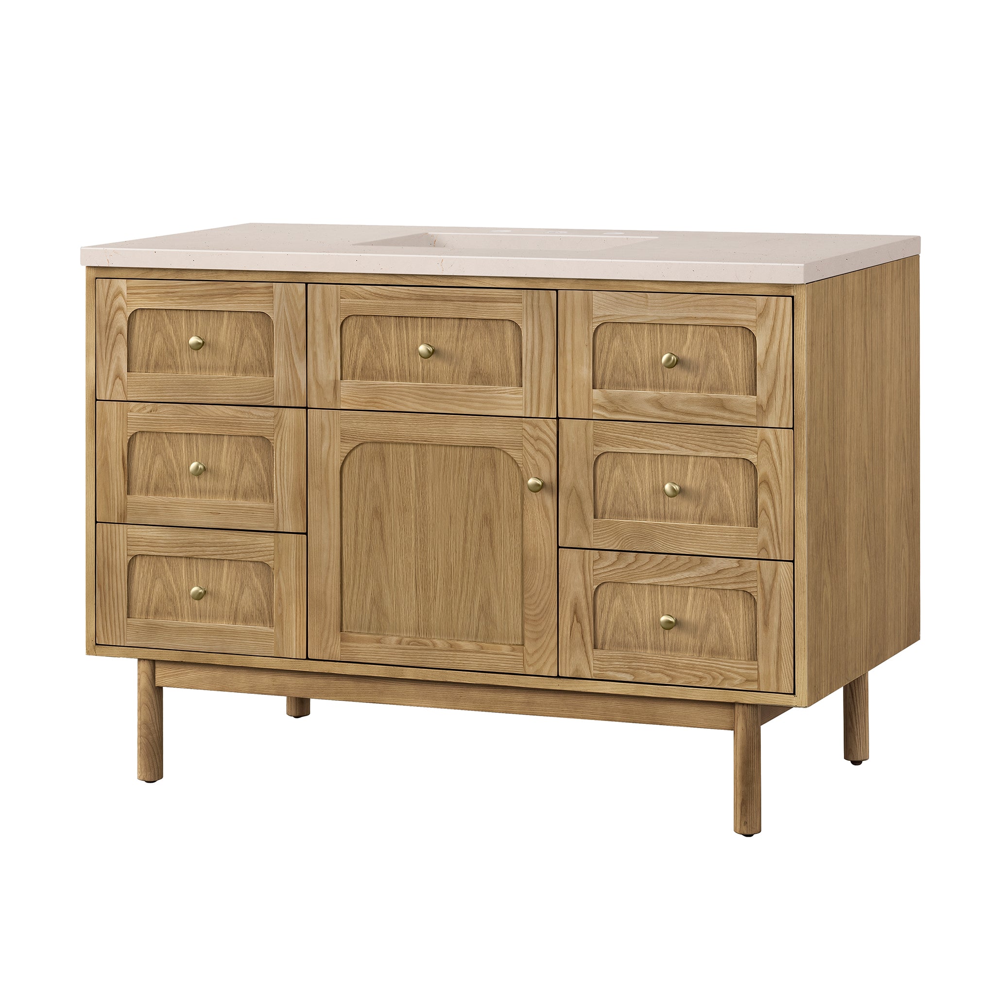 Laurent 48 Inch Single Bathroom Vanity with Light Natural Oak Finish & 3CM Eternal Marfil Stone Top - Perfect for Modern Master Bathrooms and Powder Rooms