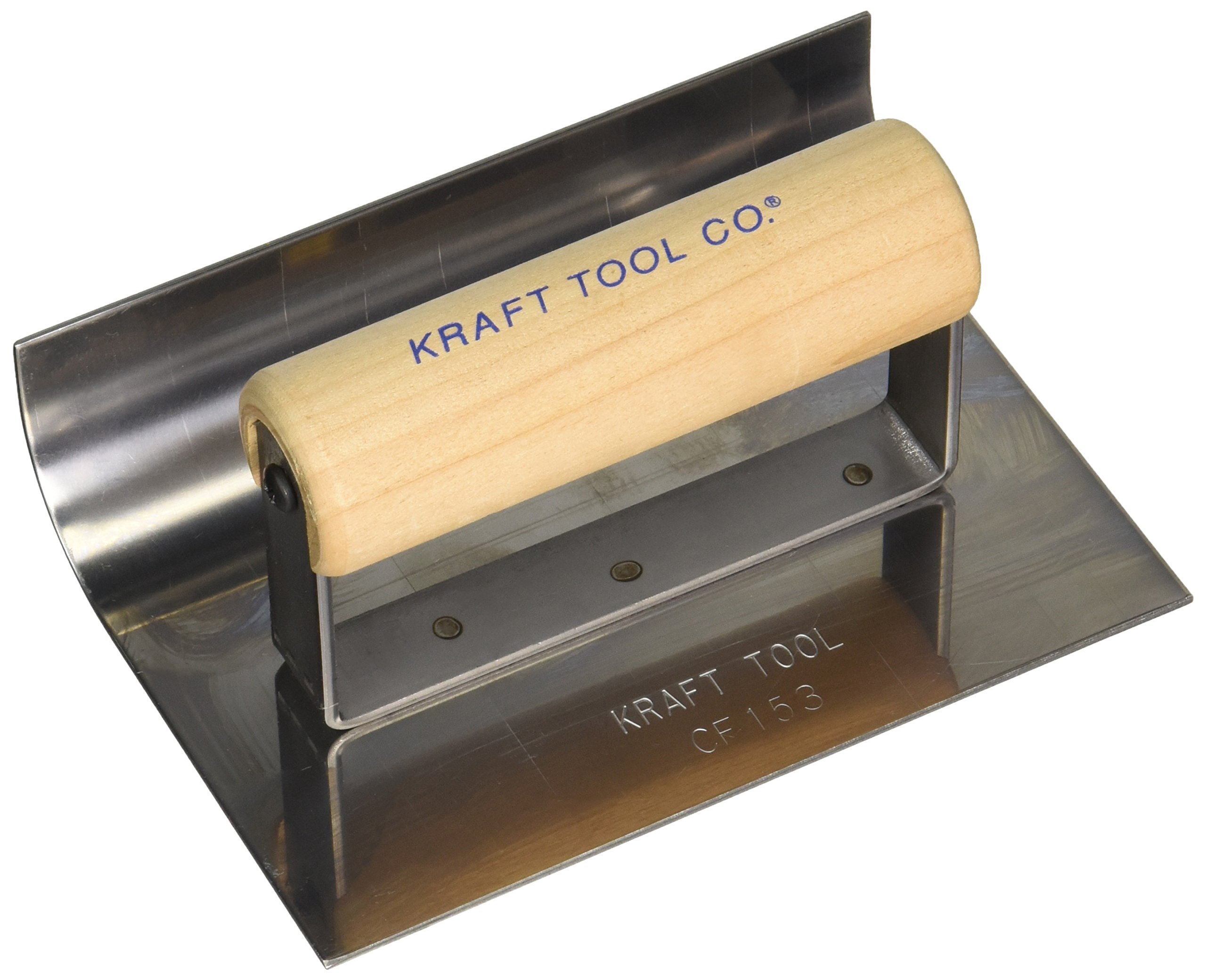 Kraft Tool CF153 1-Inch Radius Inside Curb & Sidewalk Concrete Finishing Tool with Wood Handle - 6 x 4-Inch for Professional Masonry & DIY Landscaping Projects