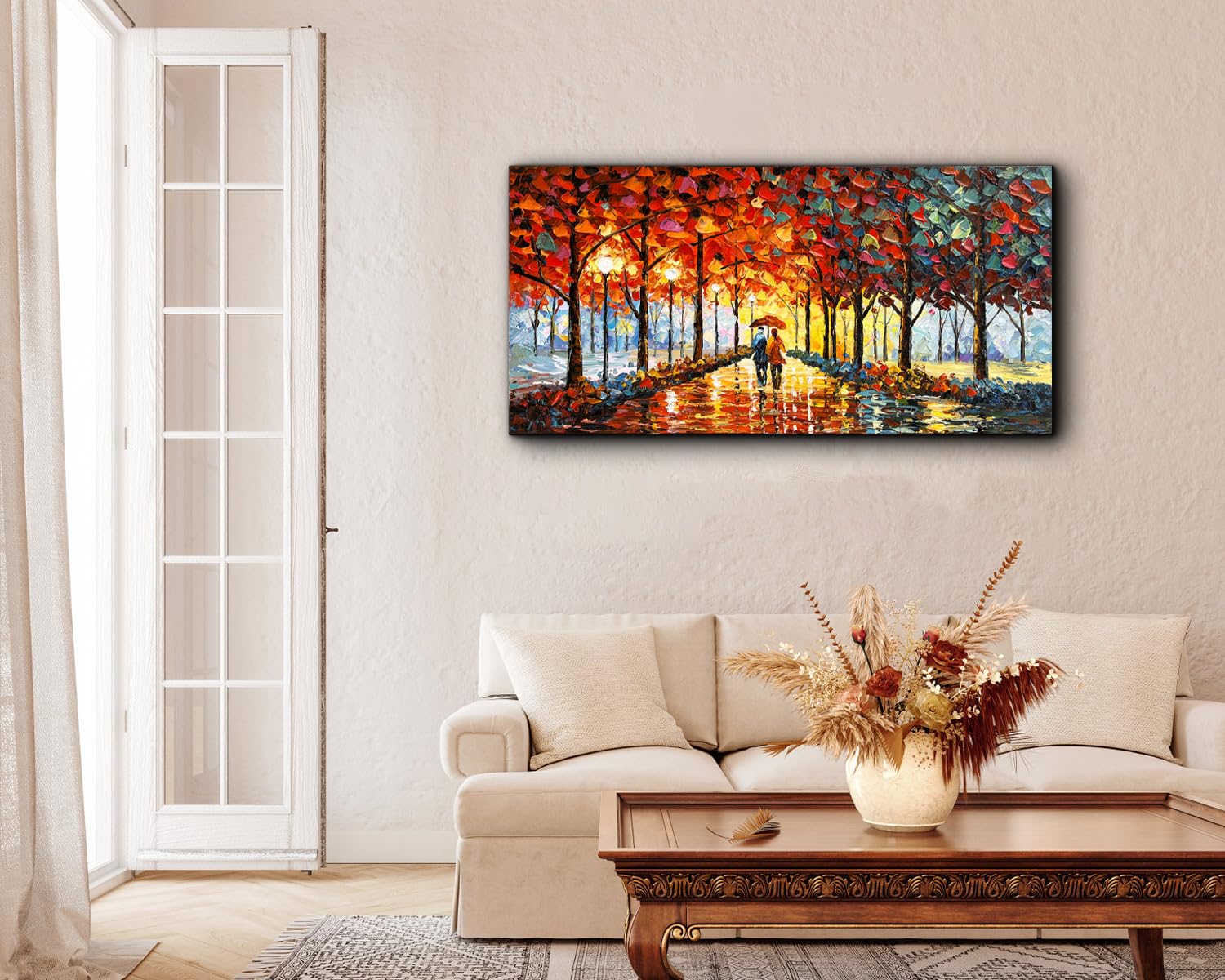 Hand Painted Abstract Oil Painting on Canvas 24x48 Inch - Large Contemporary Romantic Landscape Textured Wall Art for Living Room, Bedroom & Office Decor | Modern Home & Interior Design