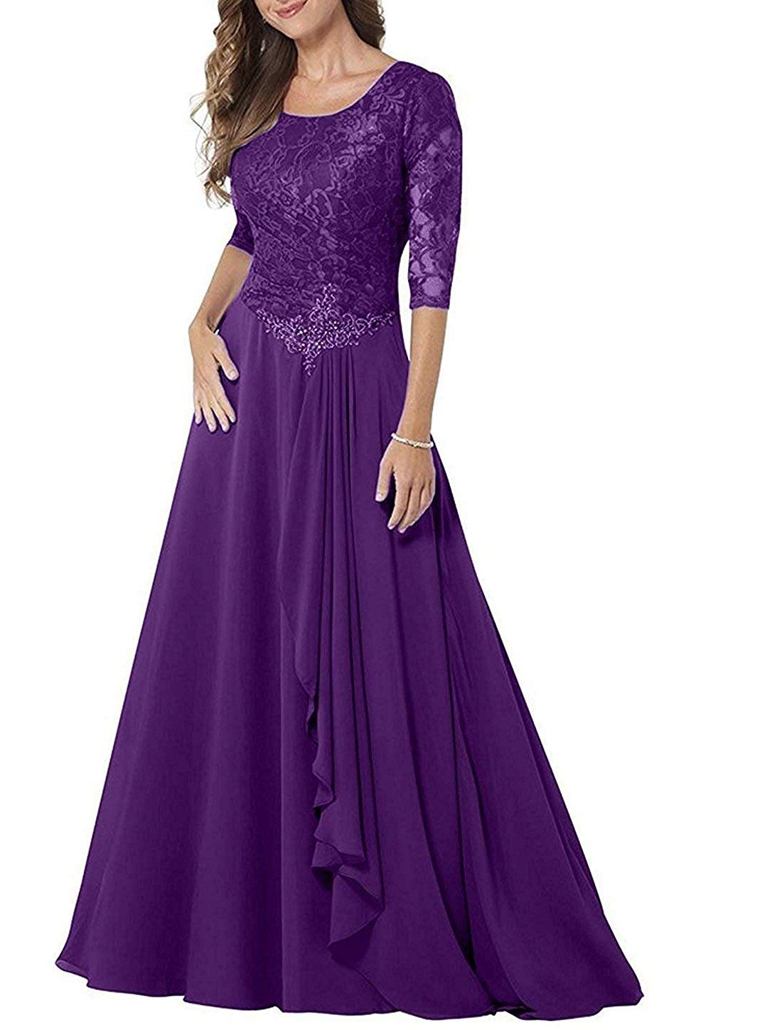 Elegant Long Sleeve Lace Mother of The Bride Dress - Formal Chiffon Evening Gown for Wedding Guest - Perfect for Church Ceremonies, Receptions & Special Occasions
