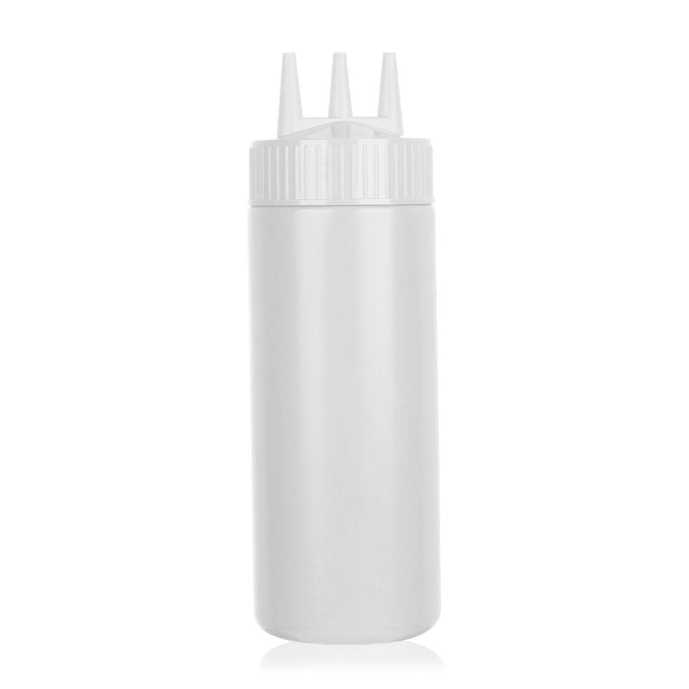 Beyonday 24oz White Seasoning Squeeze Bottles - 3-Hole Ketchup Mustard Dressing Dispenser for Kitchen, Restaurant & Bakery - Perfect for Salad Dressings, Sauces, Condiments & Creams - Ideal for Home Cooking, Food Service & Commercial Use