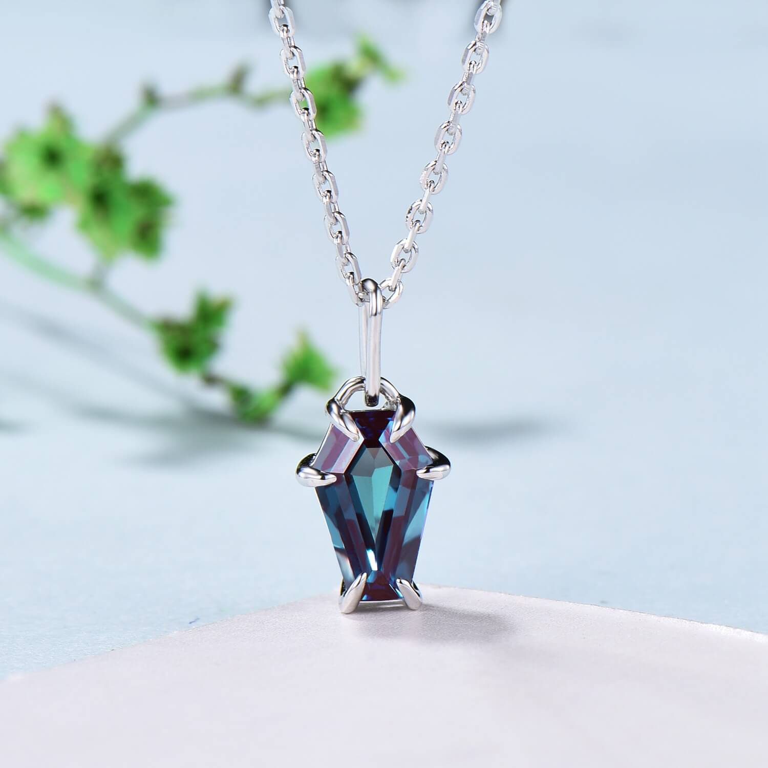 14K & 18K Rose Gold Alexandrite Coffin Necklace - Vintage Color Changing Pendant, Minimalist Personalized Jewelry for Women | Anniversary Gift, Birthday Present, Special Occasion Jewelry