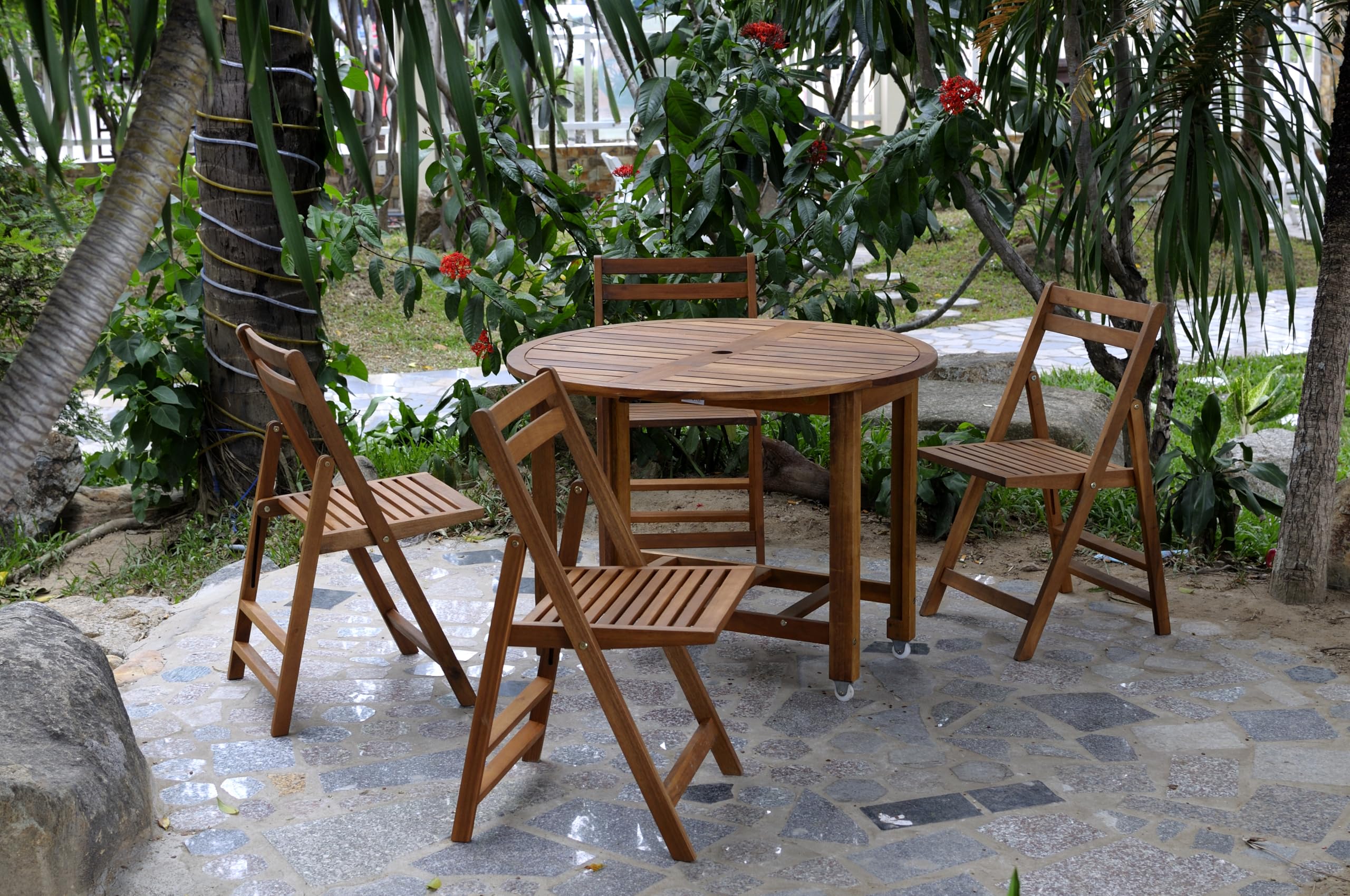 Acacia Wood Folding Dining Table for Outdoor Use - Patio, Deck, Garden, and Backyard Dining Furniture - Perfect for BBQs, Picnics, and Entertaining Guests