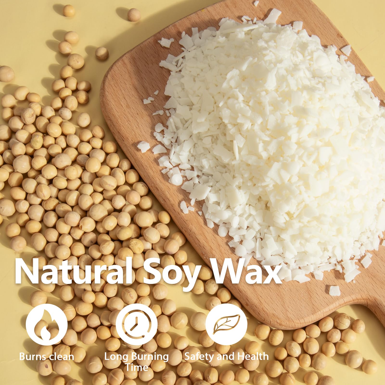 Premium Natural Soy Wax Flakes for Candle Making - 5 lbs Bag, Pure & Additive-Free with 100 Cotton Candle Wicks, 100 Wick Stickers & 2 Centering Devices - Perfect for DIY Candles, Home Fragrance & Relaxation