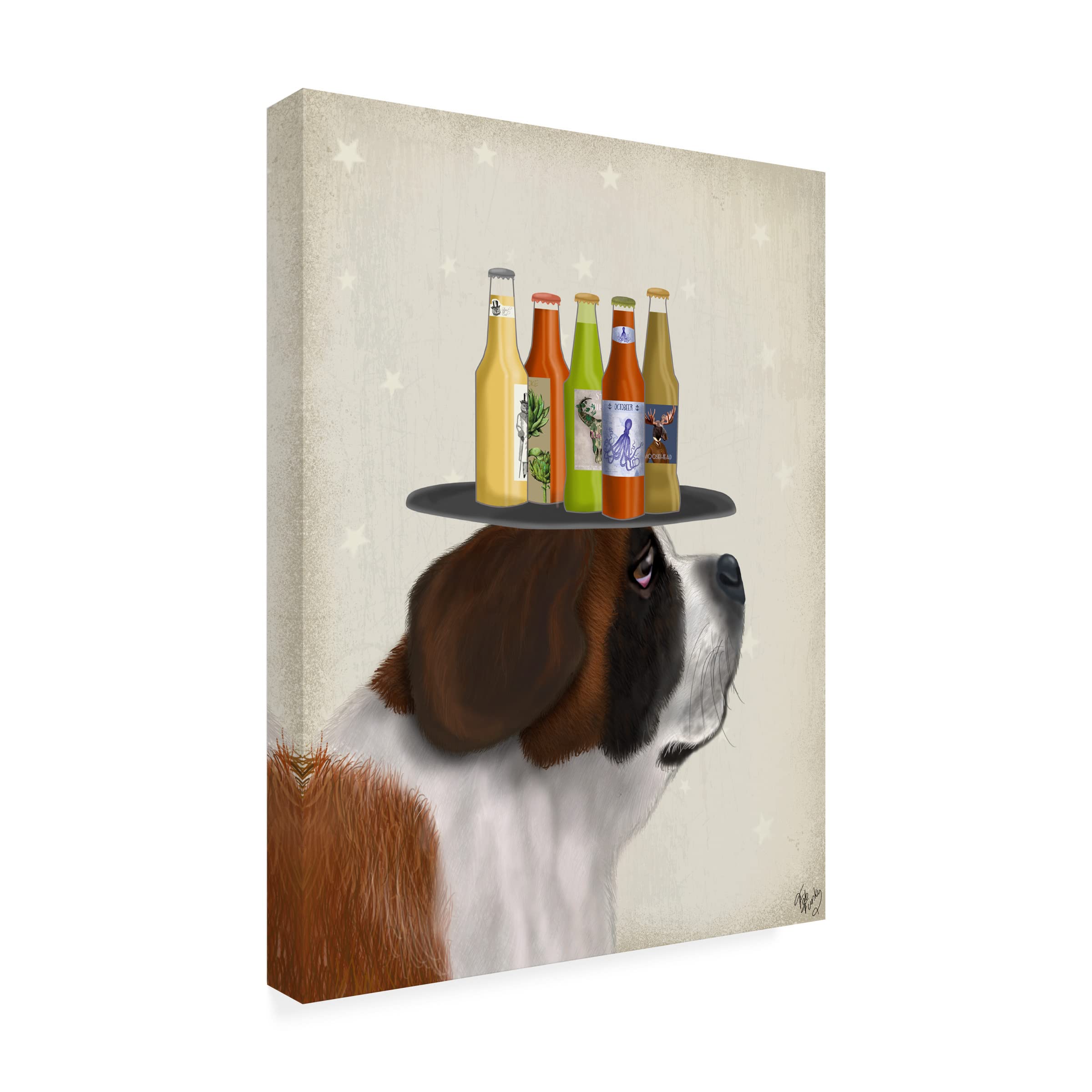 Fab Funky 'St Bernard Beer Lover' Canvas Wall Art Print - Dog Lover Gift, Home Bar Decor, Living Room & Man Cave Wall Decor - Perfect for Beer Enthusiasts & Pet Lovers