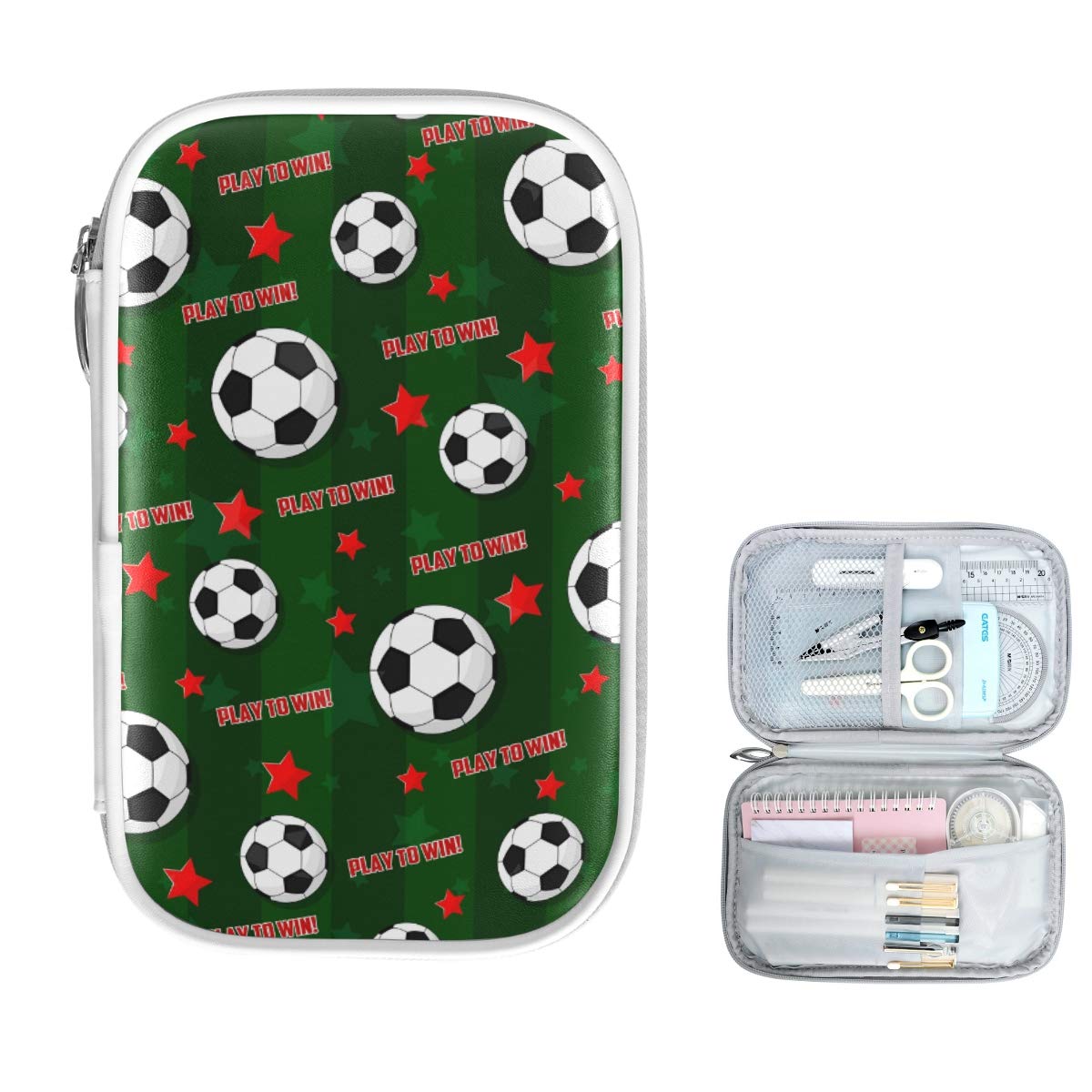 ZZKKO Soccer Themed Zipper Pencil Case - Sports Pencil Holder Organizer for School, Office & Travel - Perfect for Pens, Stationery, Cosmetics & Makeup Accessories - Great Gift for Students & Soccer Fans