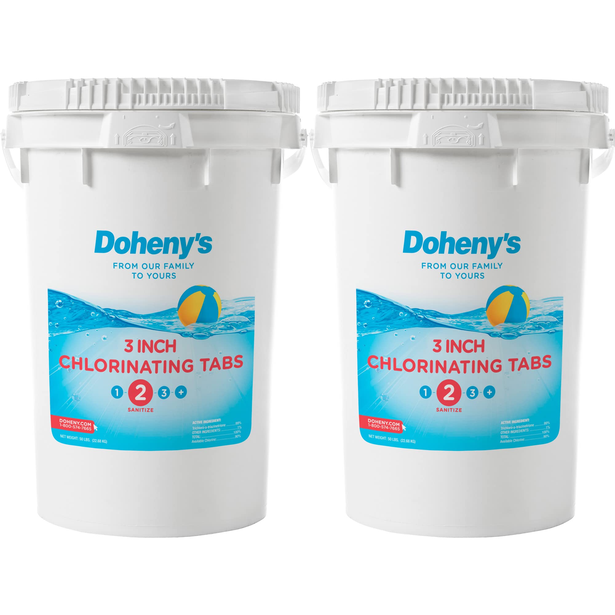 Doheny's 3-Inch Stabilized Chlorine Tablets for Pools | 99% Pure Tri-Chlor, 90% Available Chlorine | Long-Lasting UV-Protected Slow-Dissolving Pool Sanitizer | 100lb Childproof Bucket with Individually Wrapped Tablets | Perfect for Inground & Above Ground Swimming Pools, Hot Tubs, and Spas