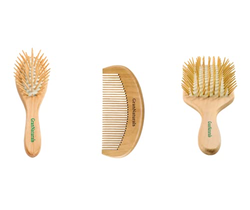 Natural Wooden Hair Brush & Comb Set - Travel Size Wooden Bristle Brush, Wooden Comb & Paddle Brush for Men & Women | Perfect for Home, Travel & Eco-Friendly Hair Care