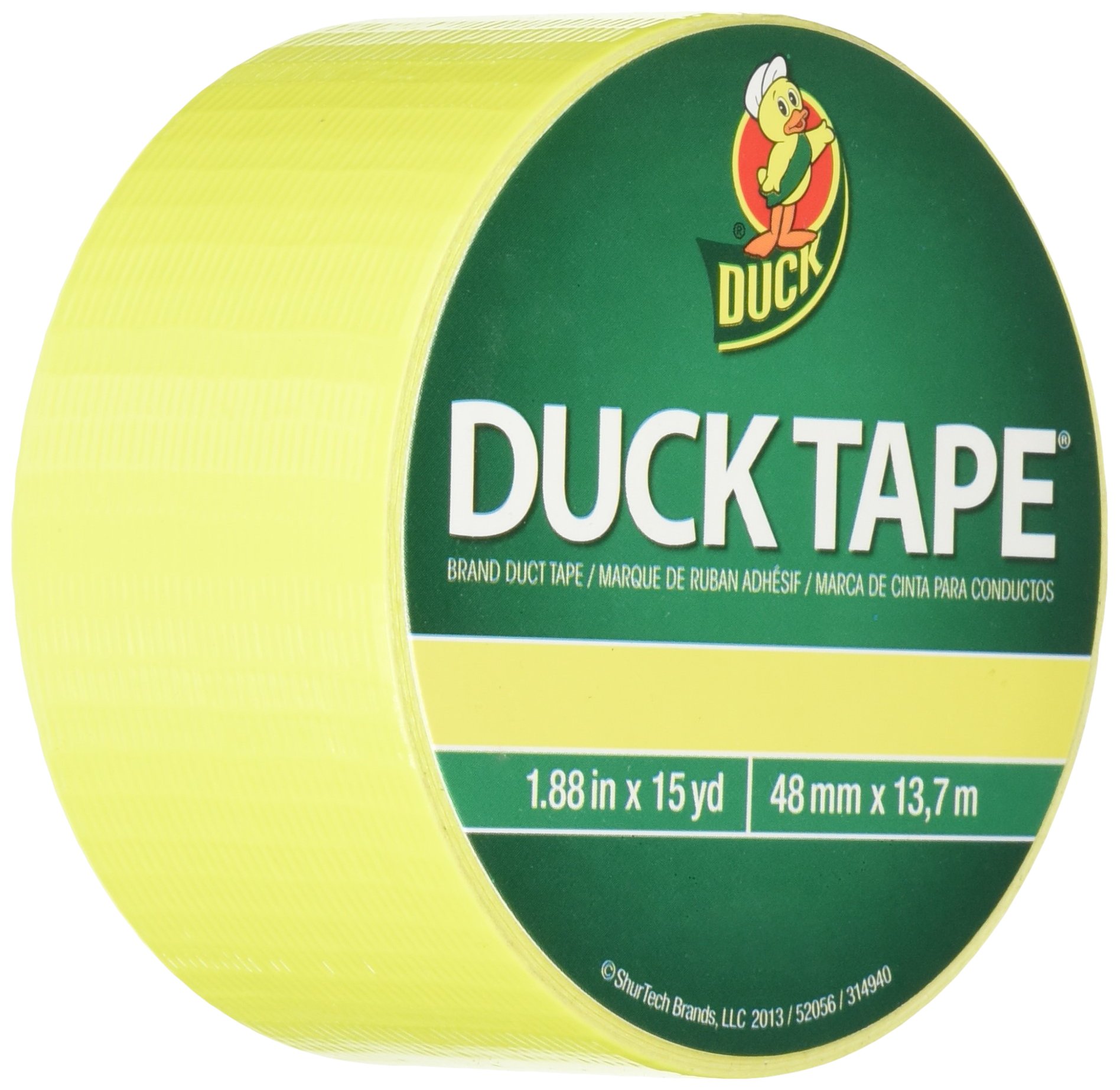 Neon Yellow Colored Duct Tape 1.88 in x 15 yd - Strong Waterproof Adhesive Tape for Crafts, DIY Projects, Repairs & Home Improvement - Duck 404015