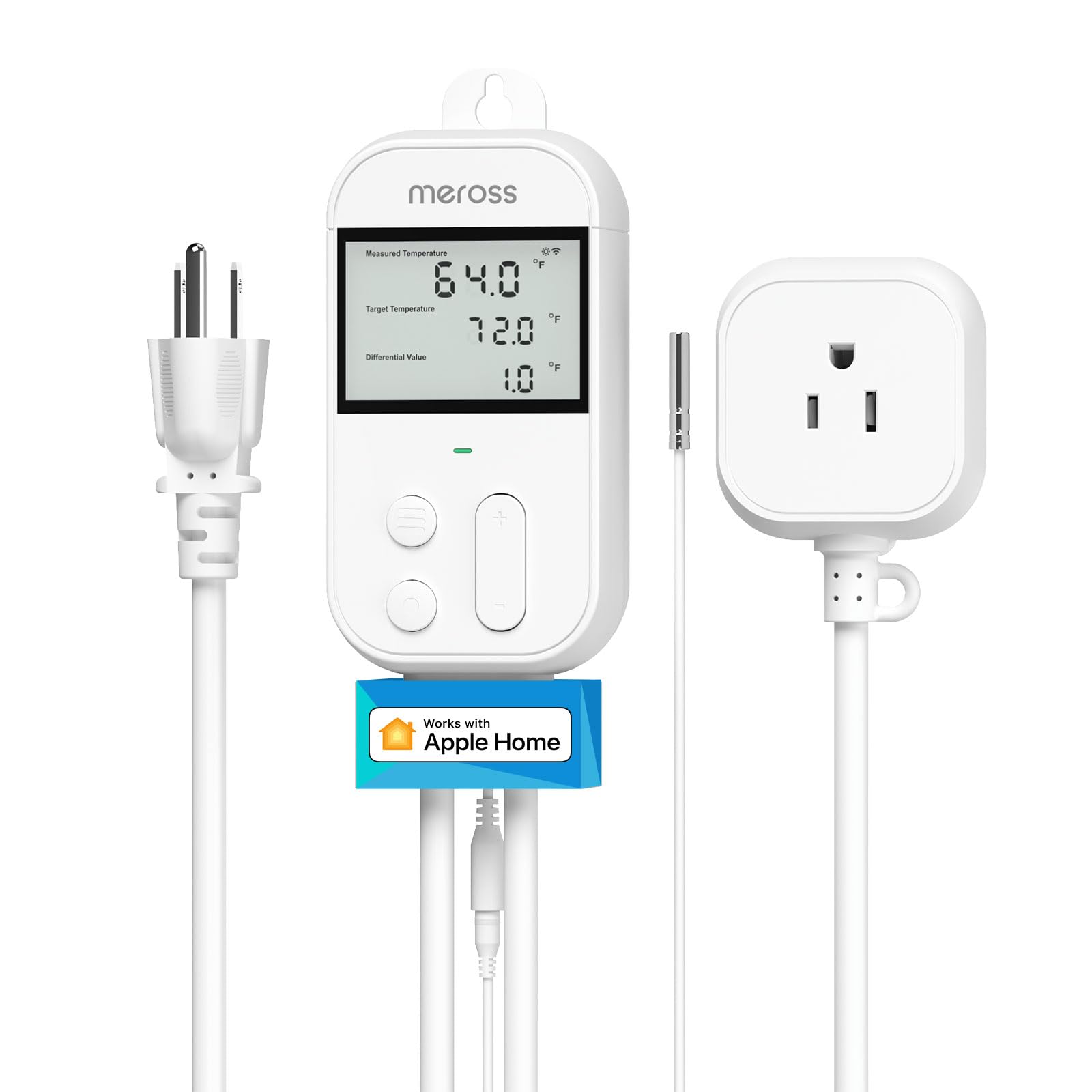 meross Smart Temperature Controller Thermostat - WiFi Enabled for Heating & Cooling (120V 15A 1800W) - Compatible with Apple HomeKit, Alexa & Google Assistant - Perfect for Home Brewing, Fermentation, Reptile Tanks & Greenhouse Climate Control