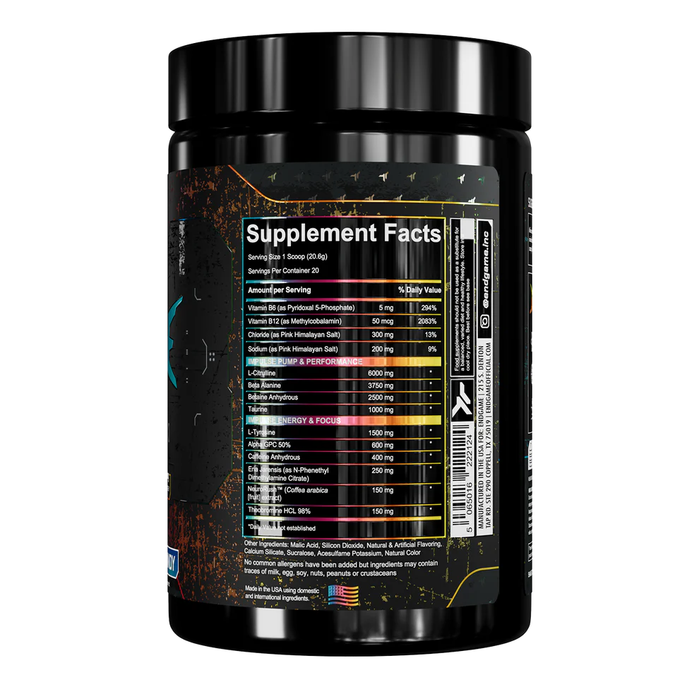 Endgame Impulse Pre Workout Powder 348g - Premium Energy & Focus Booster for Gym, Bodybuilding & Athletic Performance