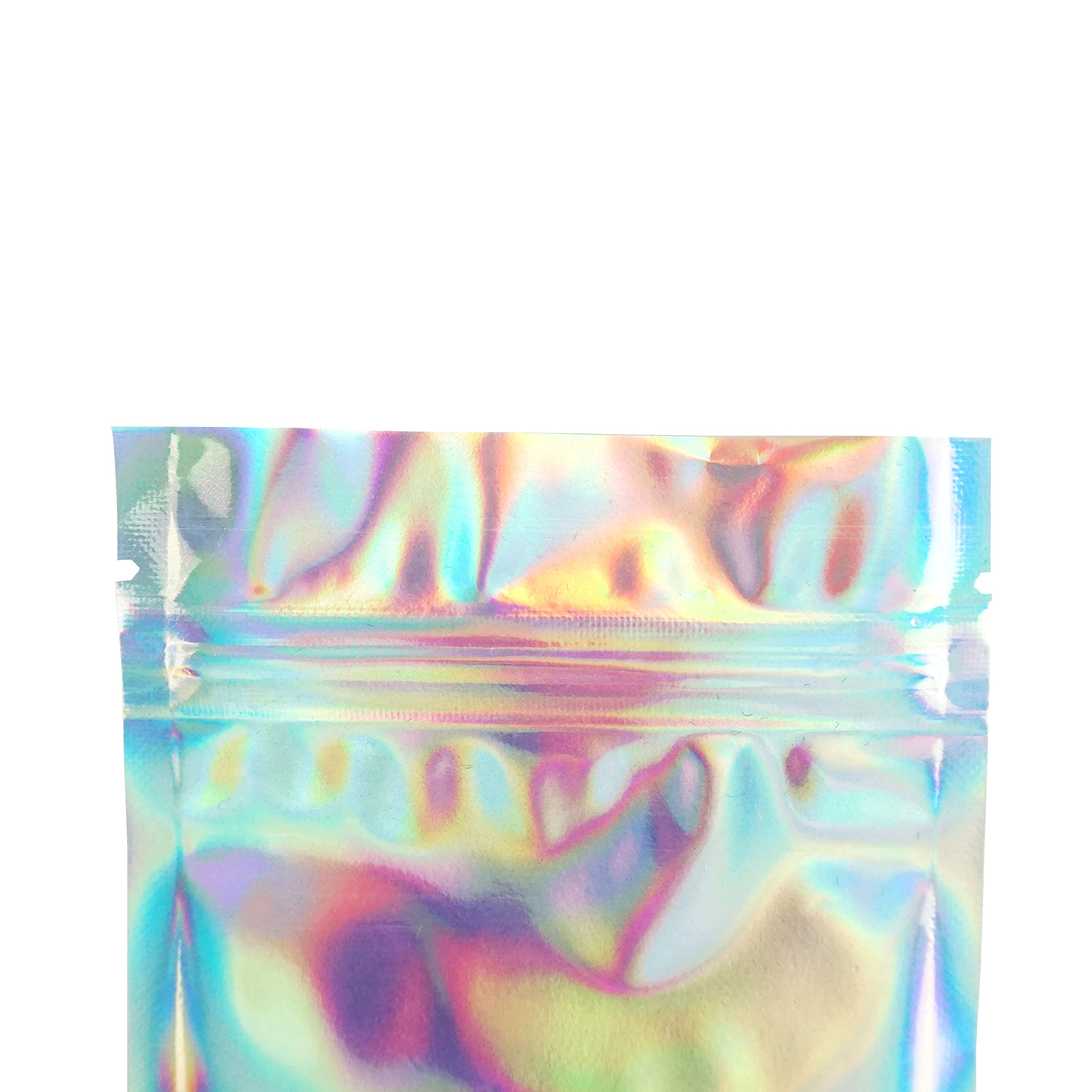 **Premium Holographic Zipper Bags - Rainbow Iridescent Foil Treat Bags for Candy, Snacks & Party Favors - Smell Proof & Airtight Holofoil Packaging (3.0