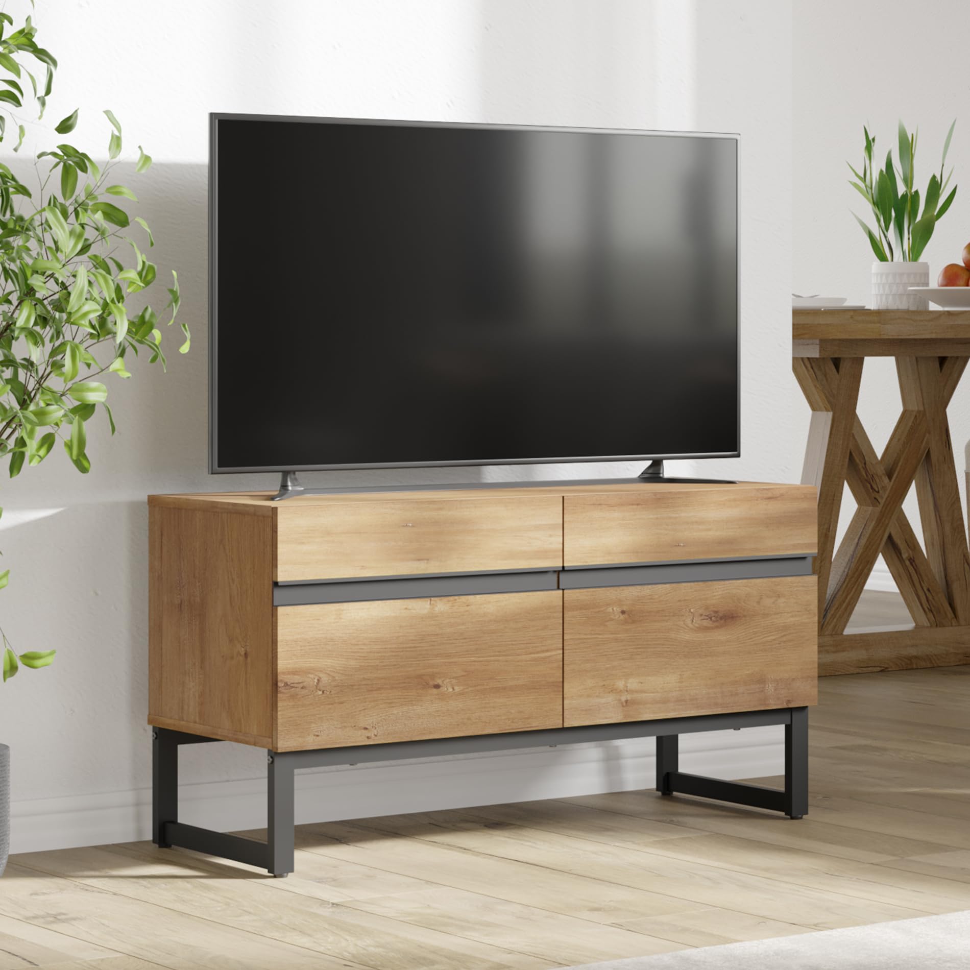 WAMPAT 50 Inch Modern TV Stand with Storage Cabinet - Oak Wood Entertainment Center Console Table for Living Room, Bedroom & Home Theater Setup