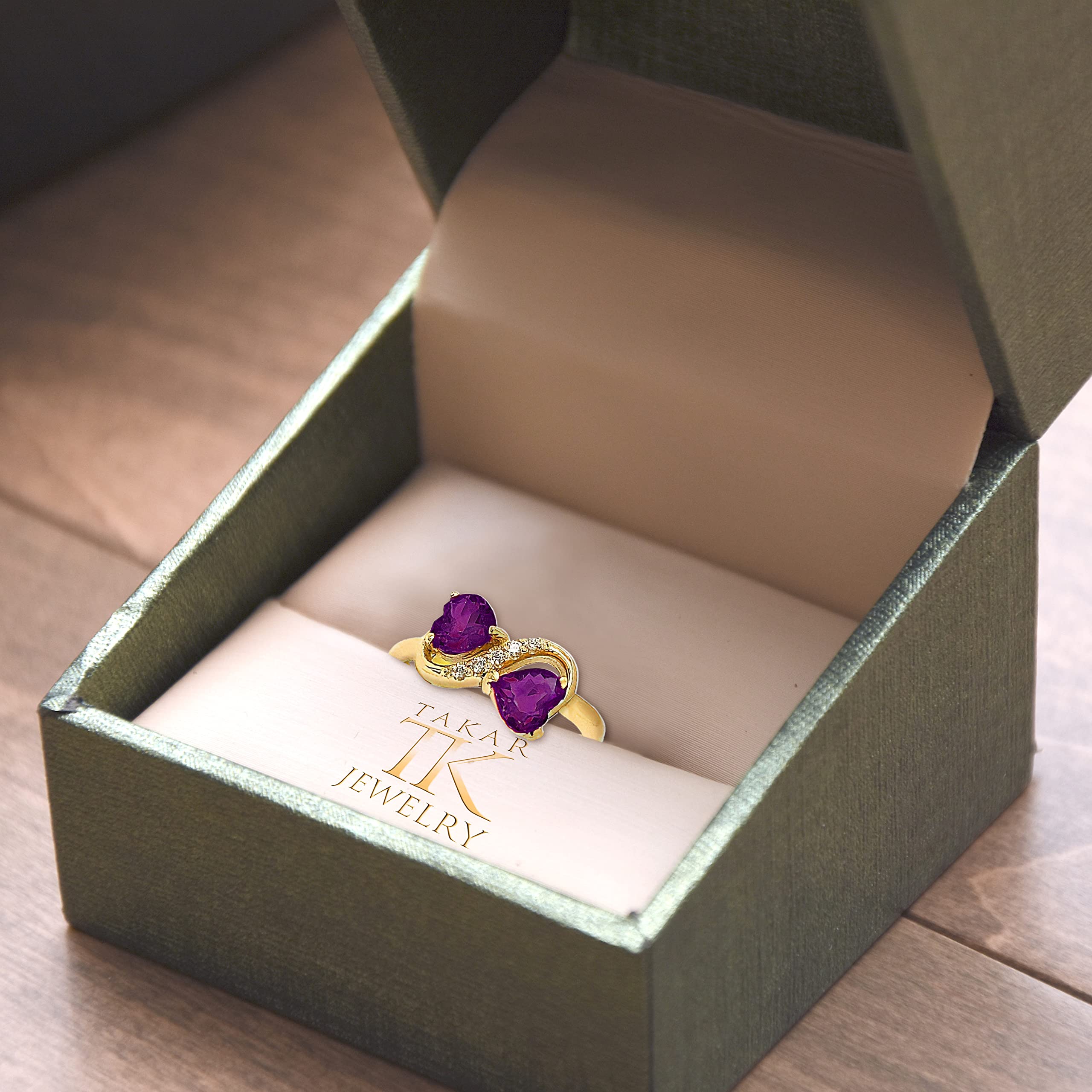 10K Gold Heart-Shaped Amethyst & Diamond Infinity Ring - February Birthstone Jewelry for Women | Promise Ring, Engagement Ring, Anniversary Gift | Made in USA | Perfect for Valentine's Day, Proposals & Special Occasions