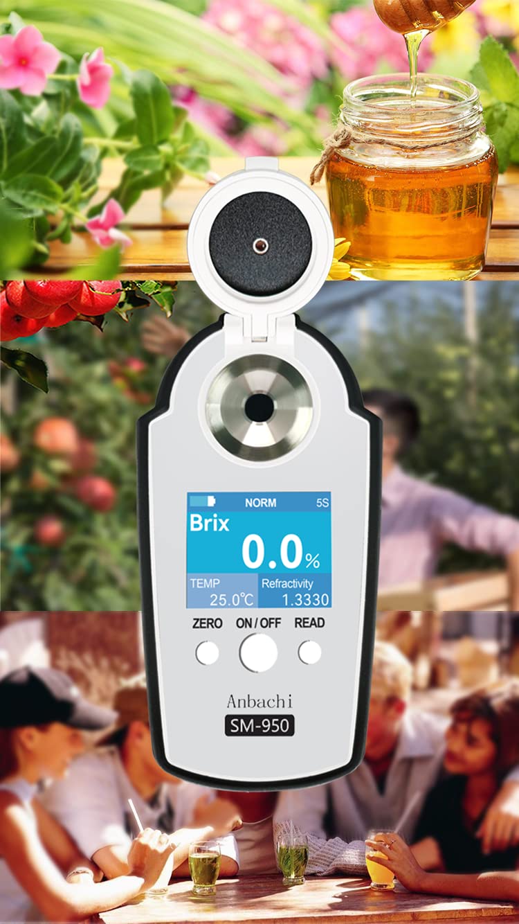 Digital Refractometer 0-95% Brix Tester - High Accuracy Sugar Content Meter for Beverages, Kombucha, Fruit Juice, Honey & Maple Syrup | Portable Refractive Index Analyzer | Perfect for Home Brewing, Winemaking & Food Processing