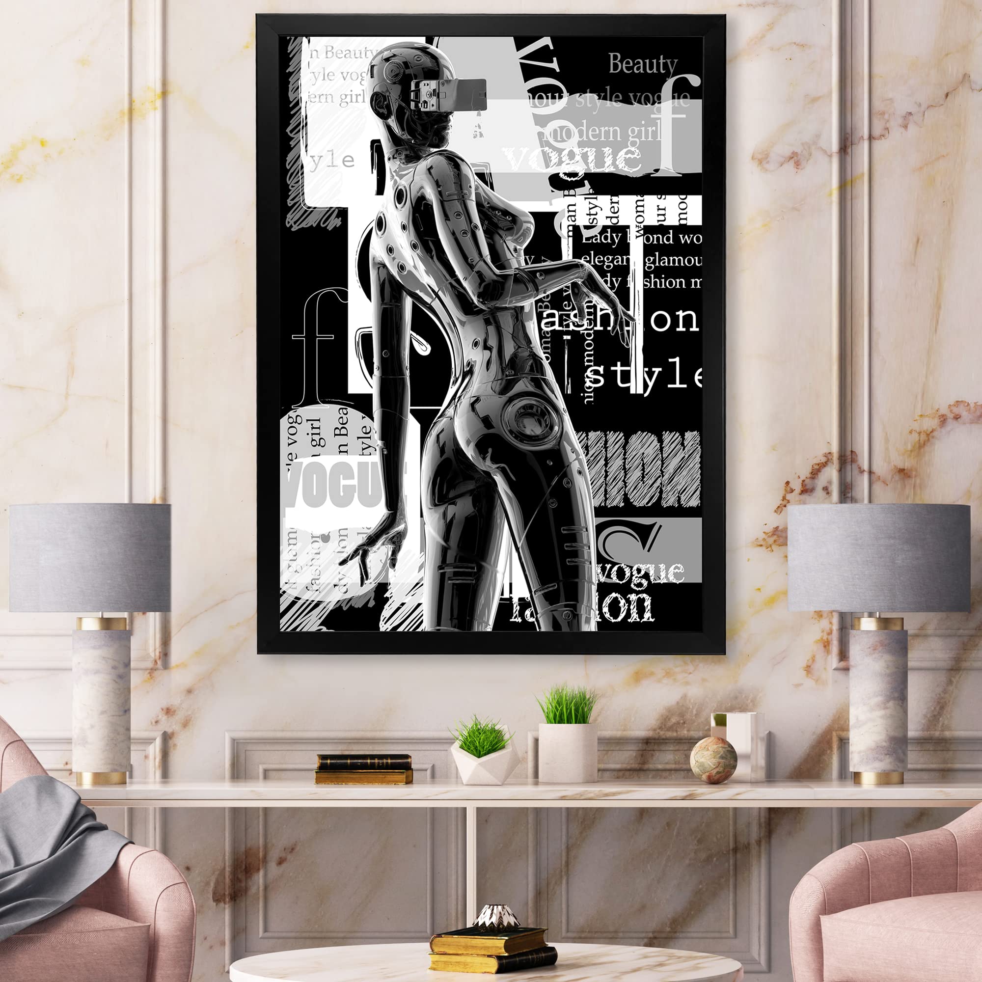 DesignQ Monochrome Cyborg Body - Modern Framed Wall Art Decor for Living Room, Bedroom & Office | Unique Futuristic Home Decor