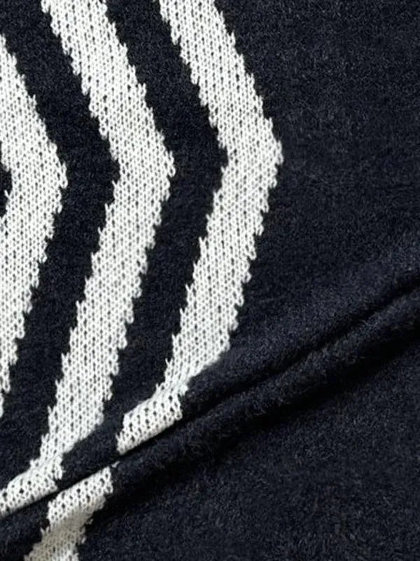 Elegant V-Neck Diamond Stripe Cardigan Sweater for Women - Soft Knit Open Front Long Sleeve Wrap - Perfect for Office, Date Night & Fall Layering
