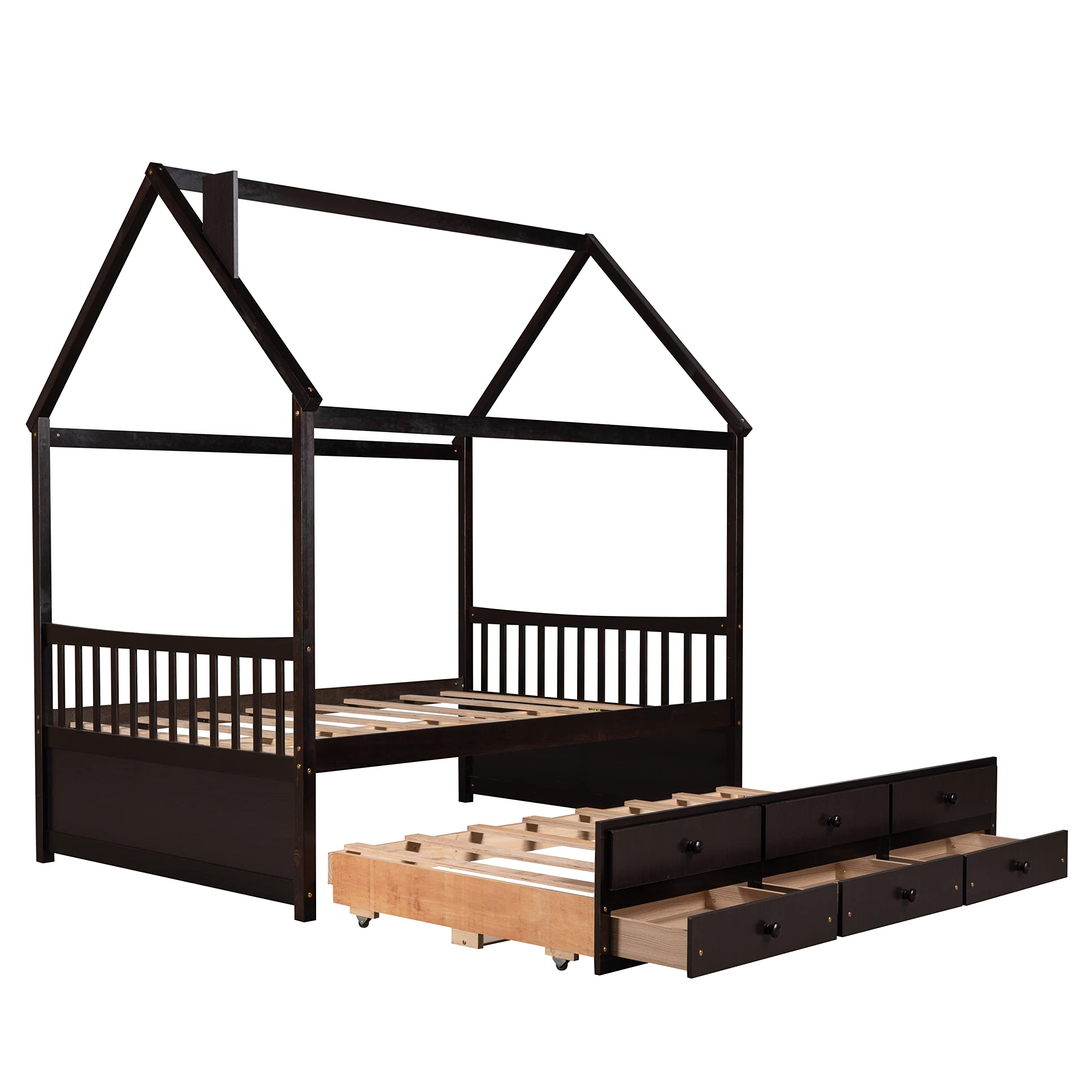 SOFTSEA Solid Wood Full Size Daybed with Trundle & 3 Drawers - Captain's Bed Platform Frame for Guest Room, Dorm & Small Space Bedding Solution