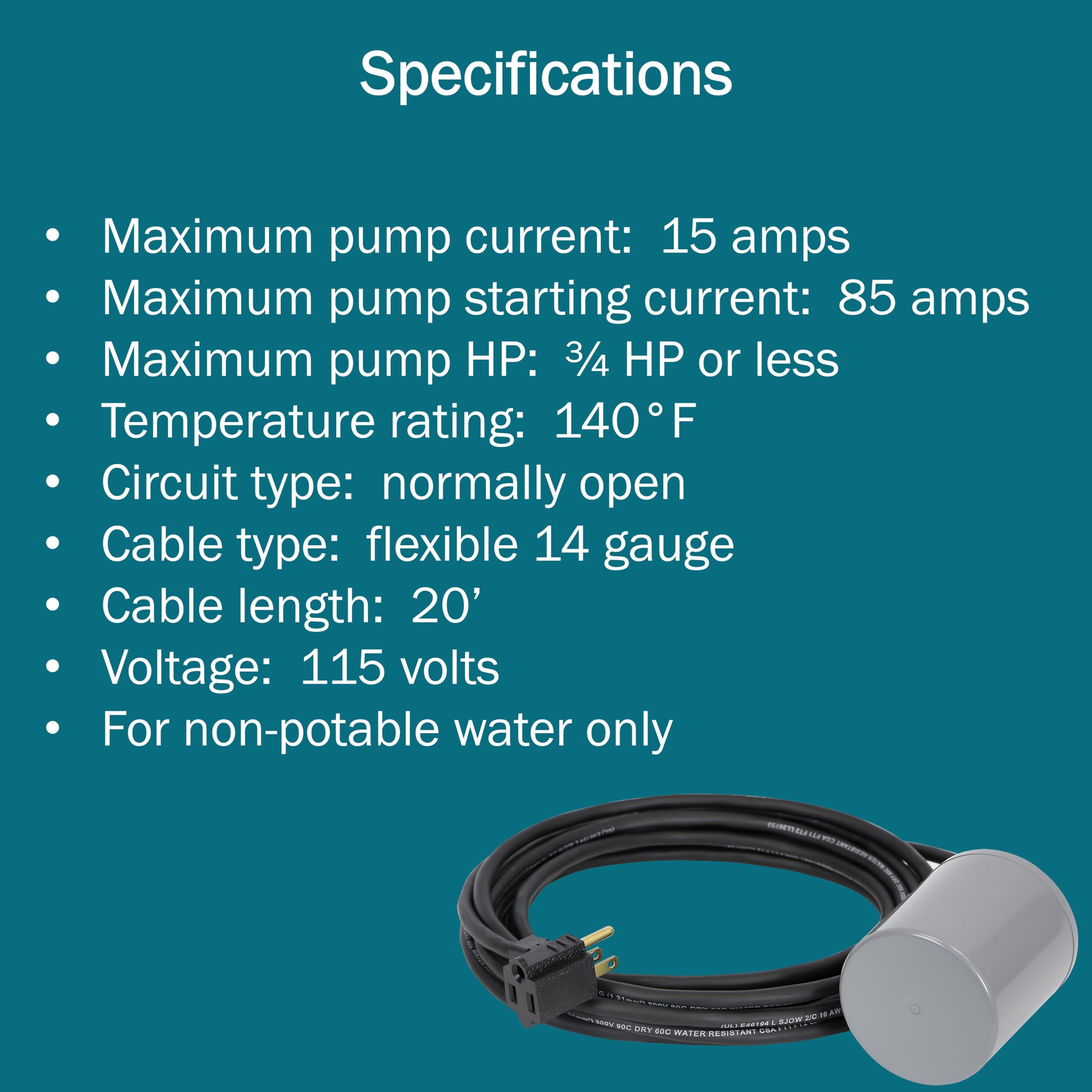 Little Giant RFSN-16 3/4 HP Submersible Pump with Tethered Float Switch - 115V, 15A, 20-Ft Cord - for Ponds, Sump Pumps, Sewage & Effluent Systems - Ideal for Basement Flooding, Yard Drainage & Water Transfer (Grey, Model 599211)