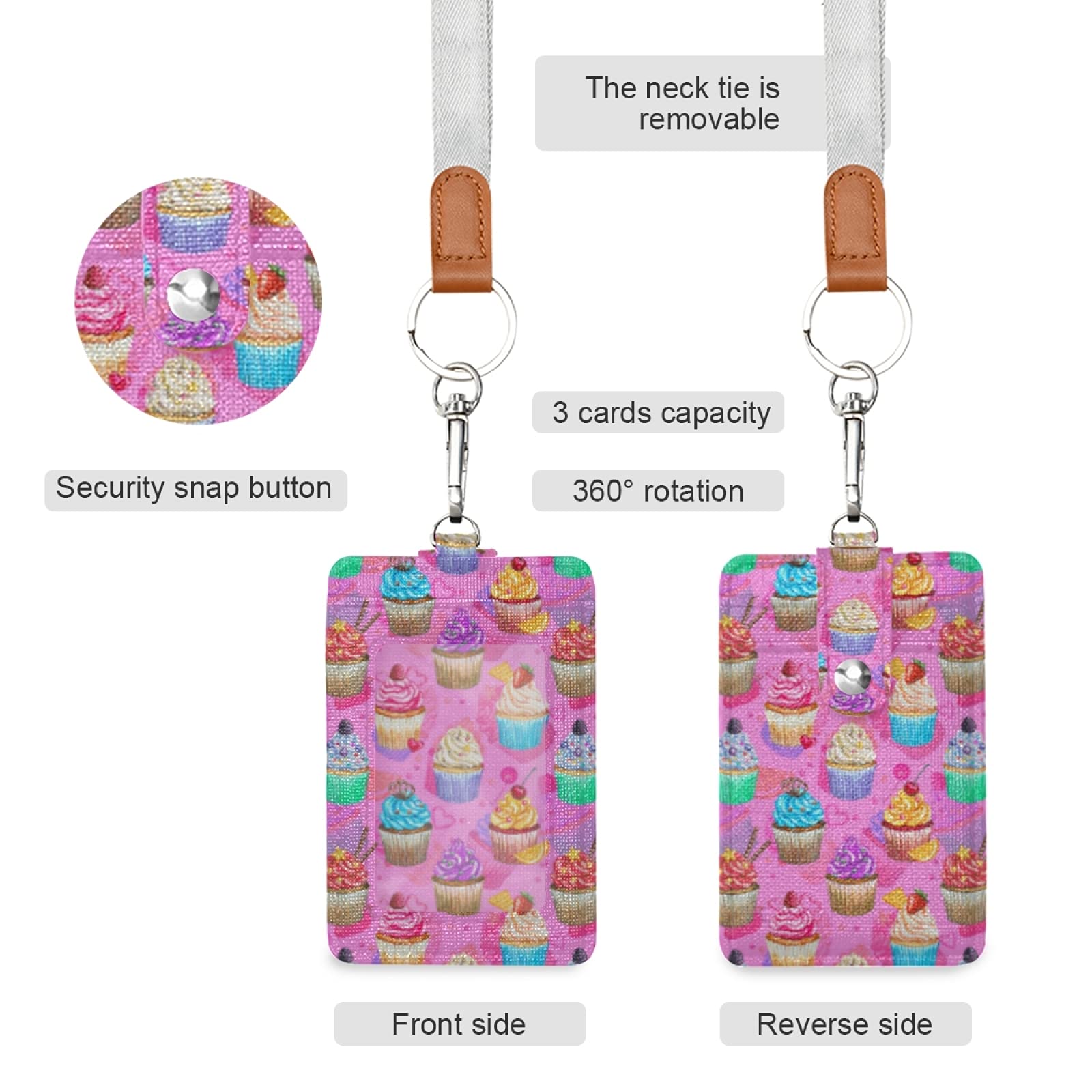 Pink Cupcakes ID Badge Holder with Lanyard for Office & School Staff