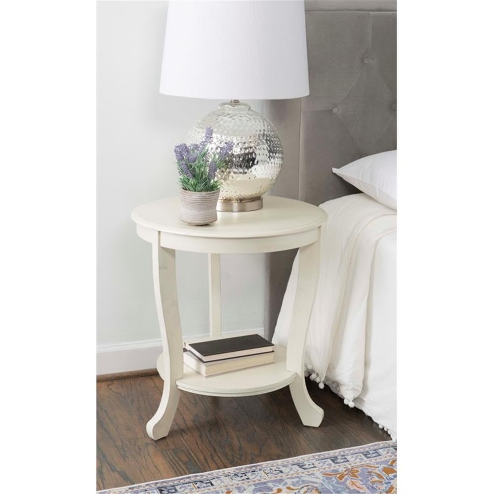 Pemberly Row Round Transitional Wood Side Table with Shelf - White Multi-Step Finish | Perfect for Living Room, Bedroom & Office Decor