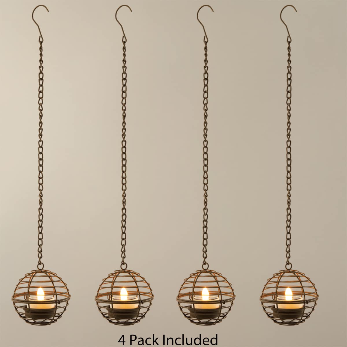 Solar Powered Hanging Lanterns Outdoor - Waterproof Rustic Iron Ball Candle Holders with Flickering LED Tea Lights - 4 Pack Solar Lights for Garden, Patio, Fence & Tree Decor - Perfect for Backyard Parties, Weddings & Holiday Decorations