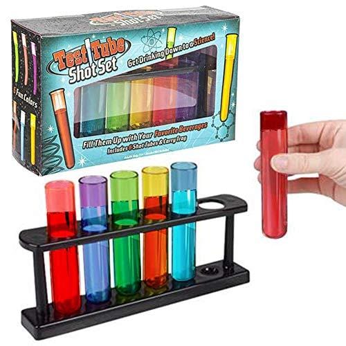 ArtCreativity 6-Piece Plastic Test Tube Glass Set with Carry Tray - Fun Science-Themed Drinking Cups for Adults, Unique Chemistry Graduation Gifts & Cool Gag Presents for Men and Women - Perfect for Science Parties, Lab-Themed Events & Nerdy Gift Exchanges