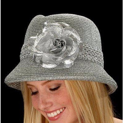 SG5009 Silver Bucket Ladies Hat with Large Flower - Stylish Summer Sun Hat for Women, Beach Vacation Accessories, Outdoor Fashion Hat for Garden Party & Travel