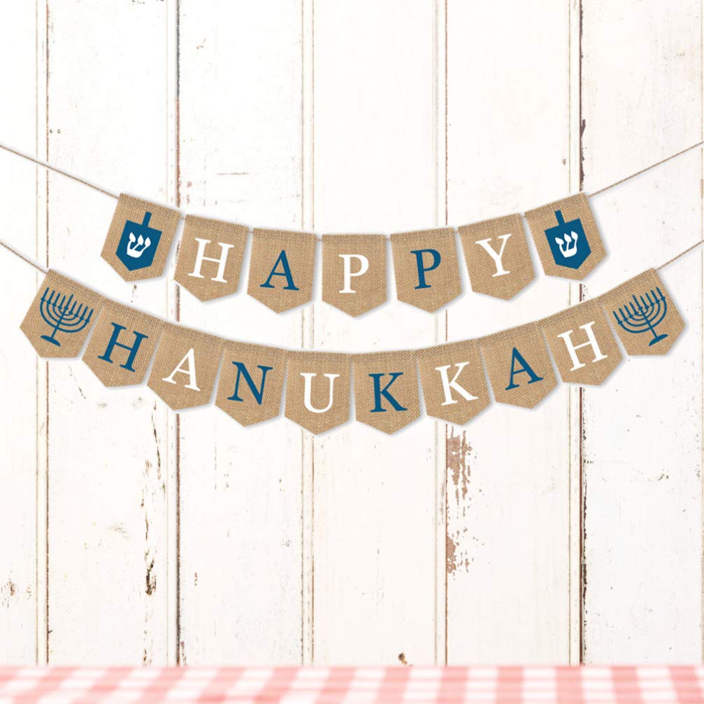 Happy Hanukkah Banner - Hanukkah Decorations Set with Ornament Flag, Tree Pendant & Burlap Bunting for Outdoor & Indoor Holiday Decor - Perfect for Home, Party & Festival Celebrations