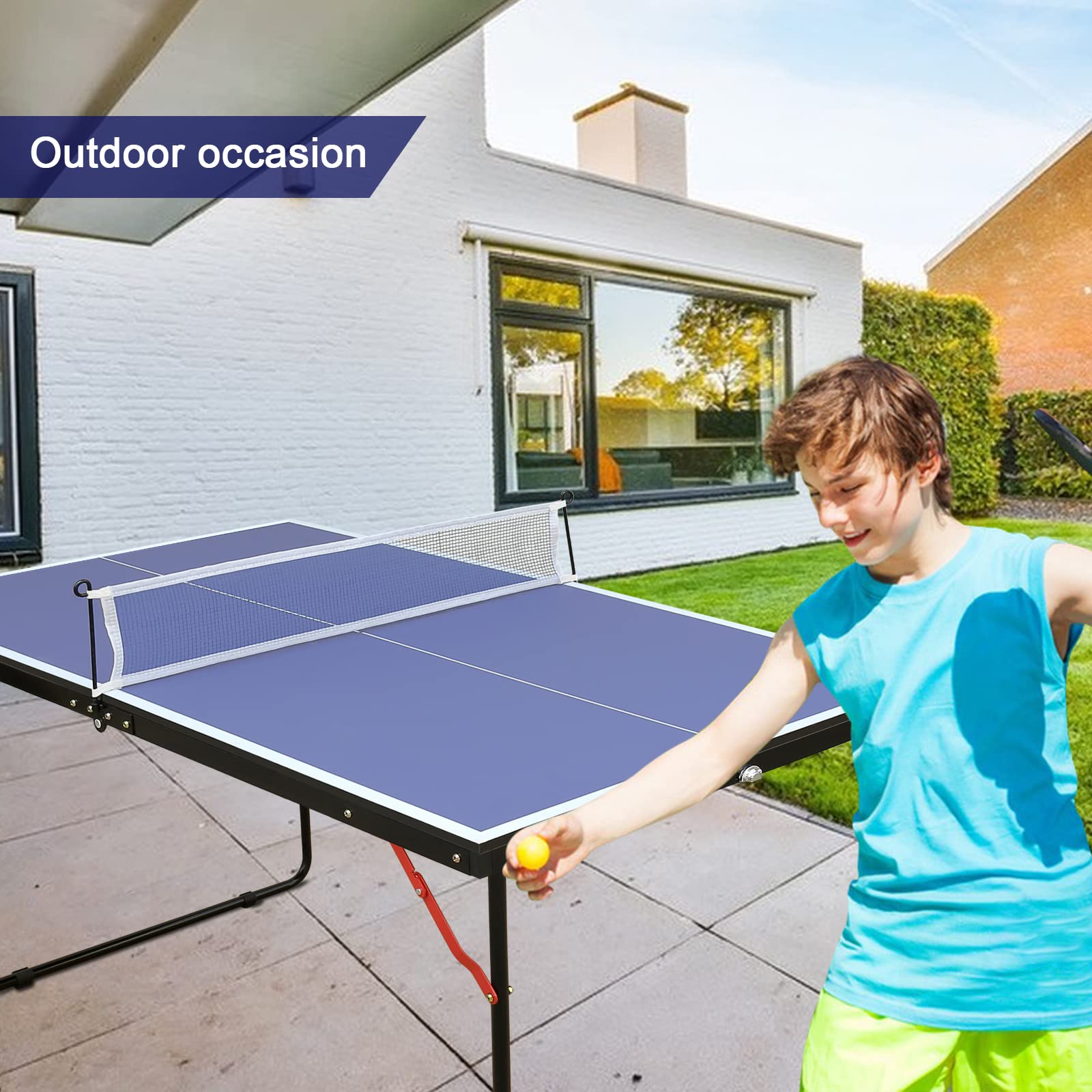 Premium Foldable Ping Pong Table Set - 100% Preassembled Indoor/Outdoor Table Tennis Game for Family Fun | Backyard, Garage & Game Room Use