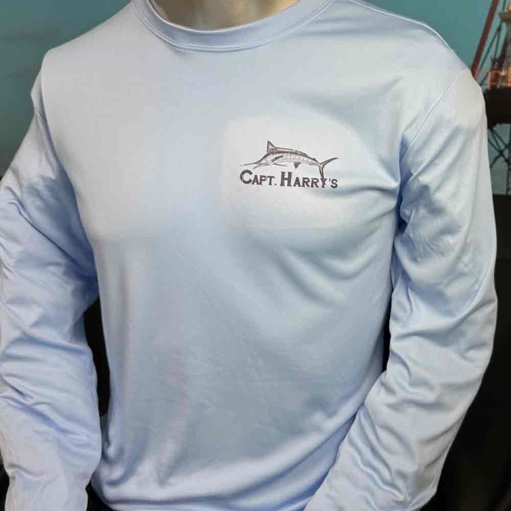 Capt Harry's Sky Blue Burly Marlin Long Sleeve Performance Shirt - Moisture Wicking, UV Protection for Fishing & Outdoor Adventures