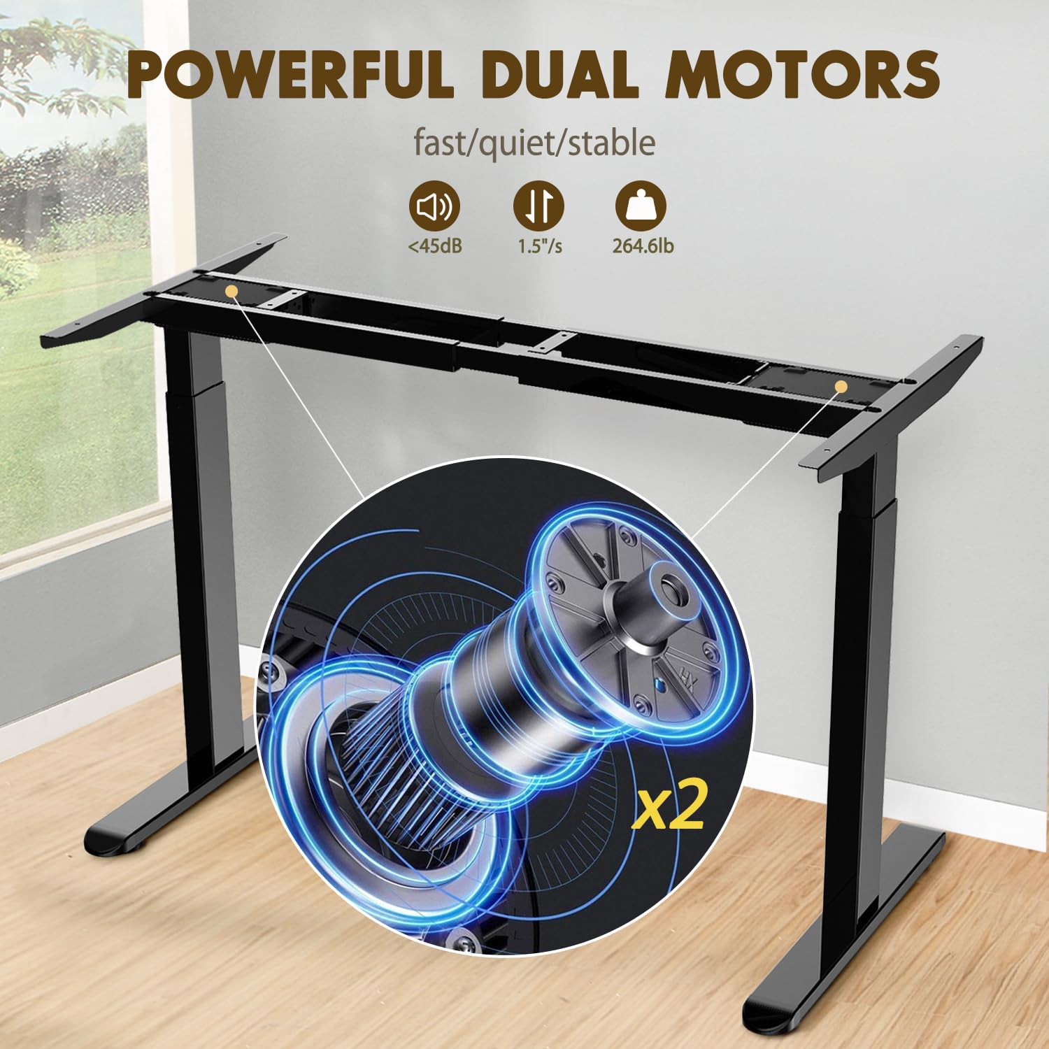 AIMEZO Heavy Duty Standing Desk Frame - Dual Motor Electric Height Adjustable Sit Stand Desk Base with 4 Memory Presets & USB Charging Port | Ergonomic Home Office Workstation Solution for Standing Desk (2-Tier Legs, Black) | Perfect for Remote Work, Gaming Setup & Study Desk