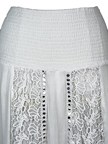 Agan Traders Women's 2025 Spring Soft Rayon Bohemian Maxi Skirt with Smocked Elastic Waistband - Flowy Gypsy Style for Beach, Festival & Summer Outfits